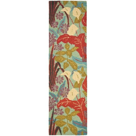 Blossom BLM674 Hand Hooked Runner Rug - Blue/Multi - 2'6"x12' - Safavieh.