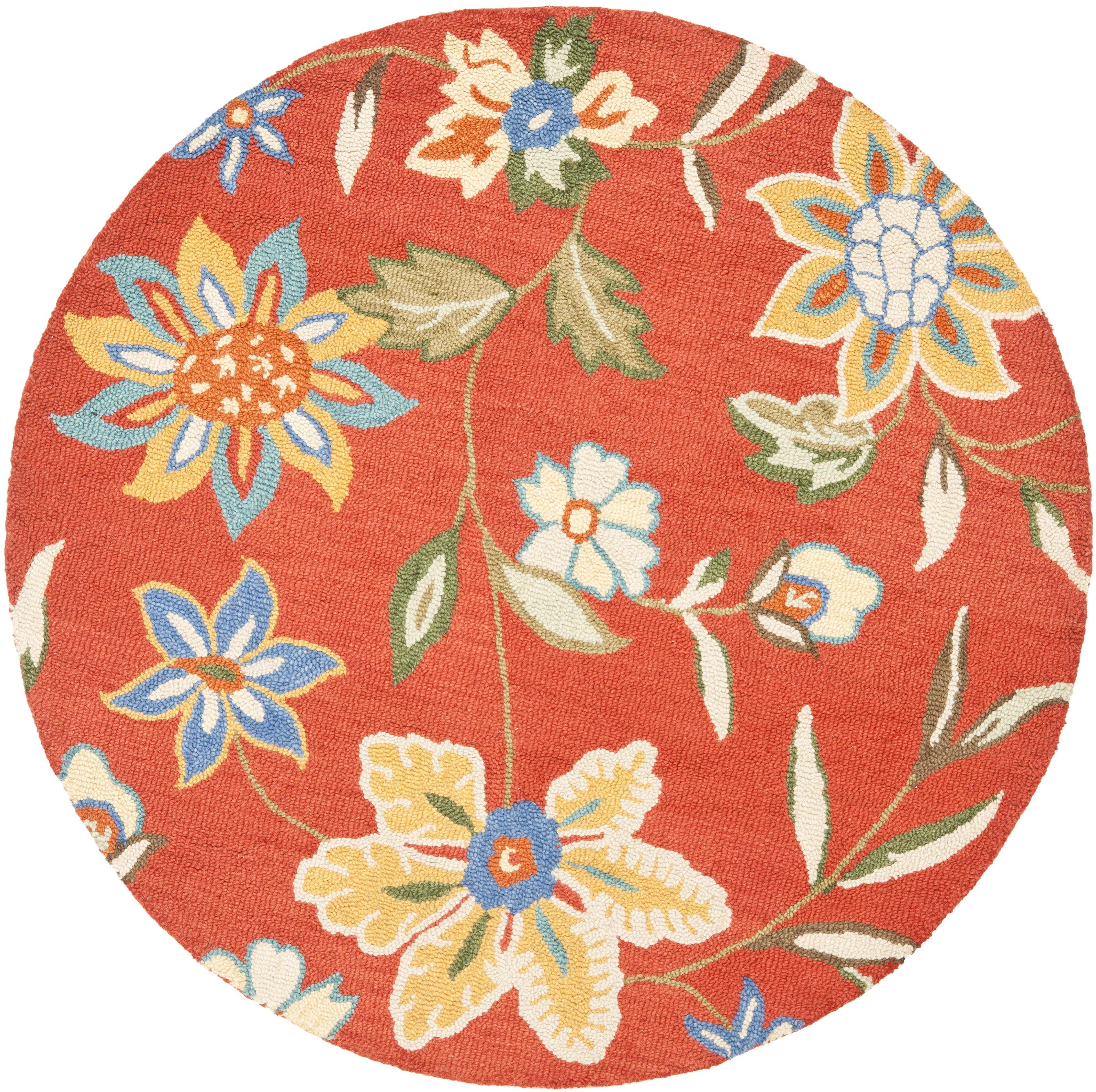 Blossom BLM673 Hand Hooked Area Rug - Rust/Multi - 6' Round - Safavieh.