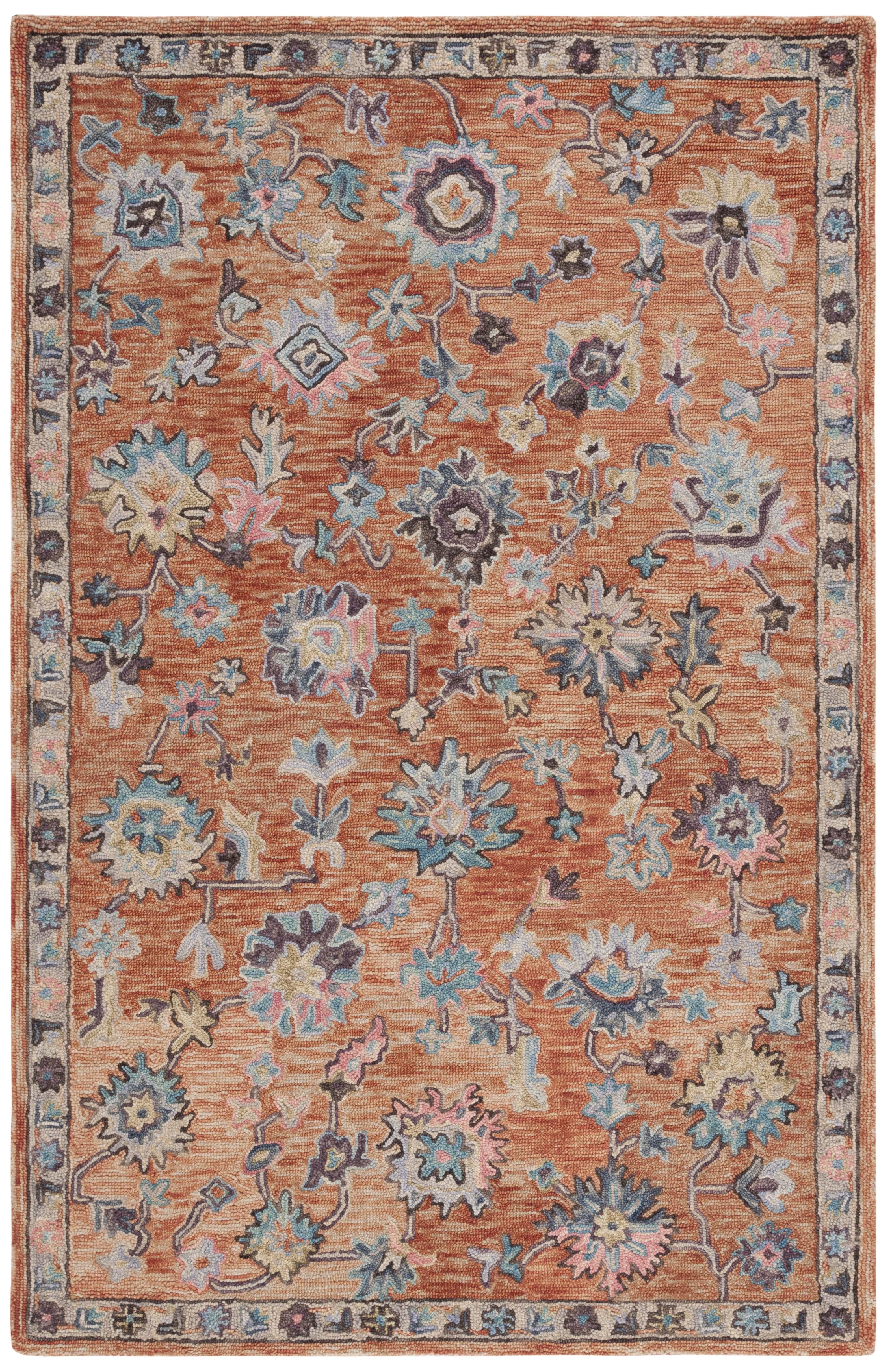 SAFAVIEH Blossom Moema Floral Area Rug, Rust/Blue, 4' x 6'