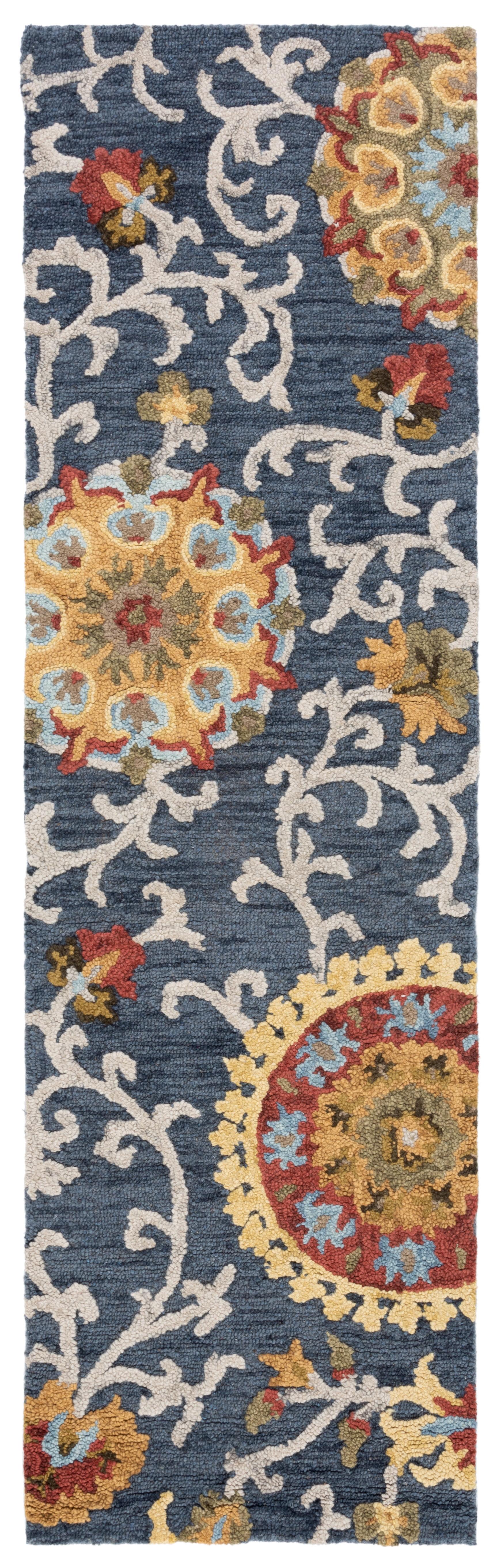 SAFAVIEH Blossom Tom Floral Runner Rug, Navy/Red, 2'3" x 8'