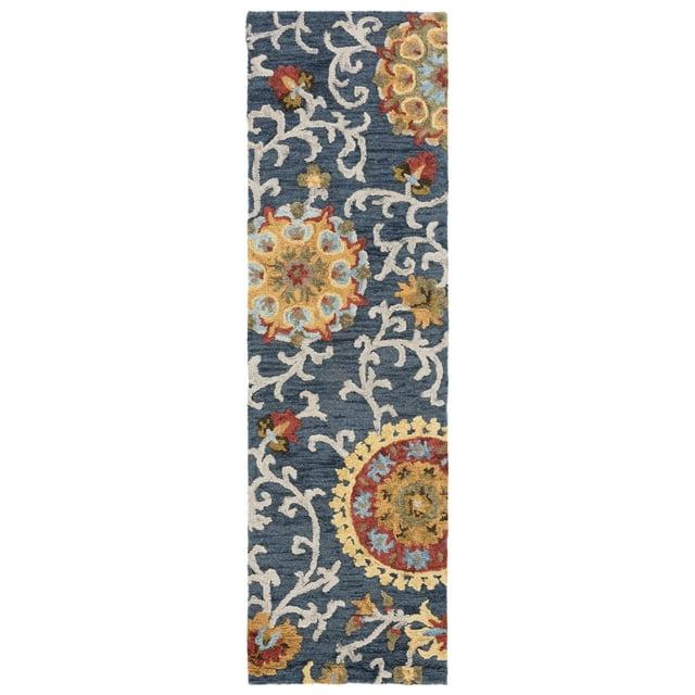 SAFAVIEH Blossom Tom Floral Runner Rug, Navy/Red, 2'3" x 8'
