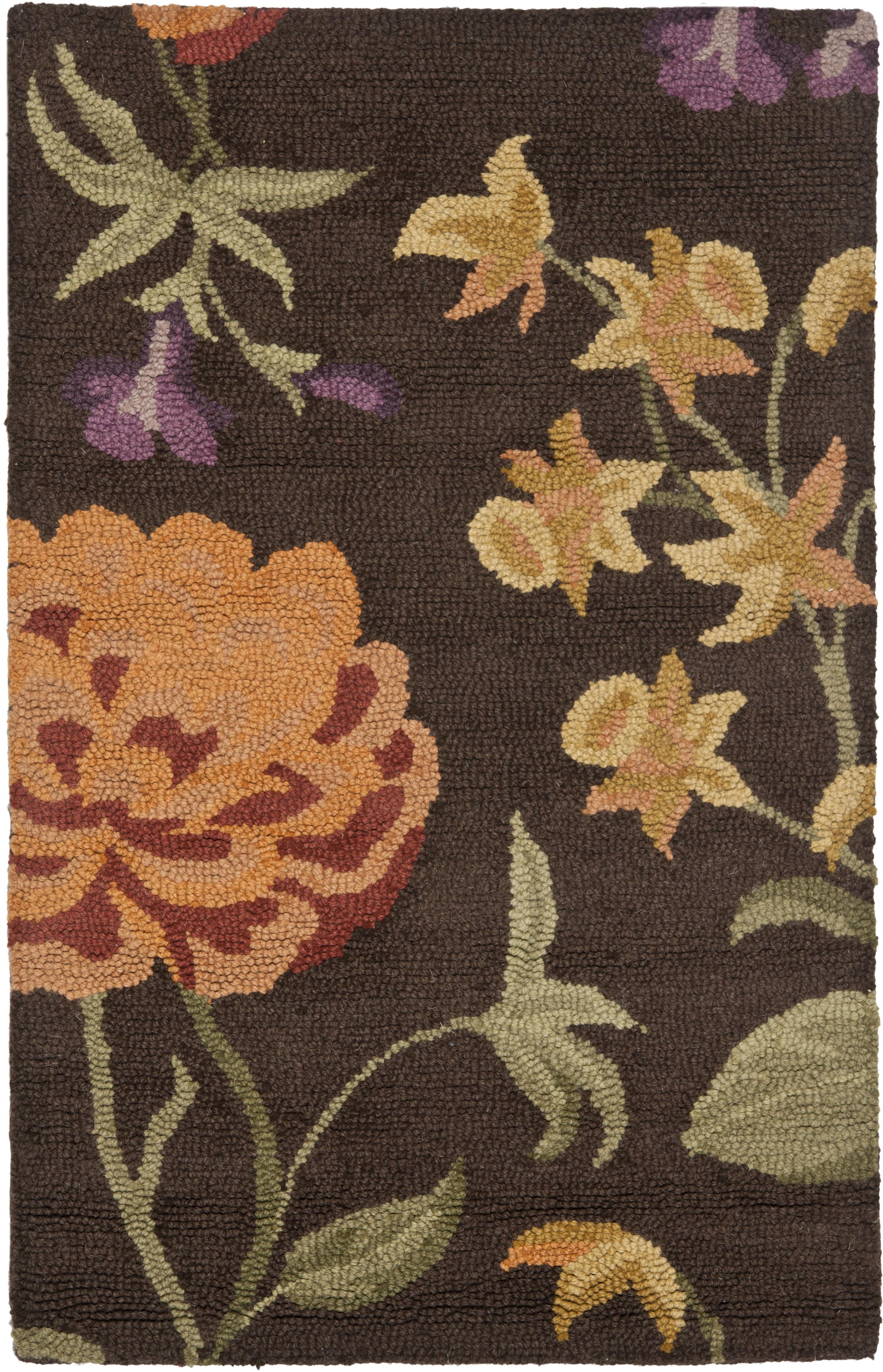 Handmade Black Floral Wool Accent Rug, 2'6" x 4'