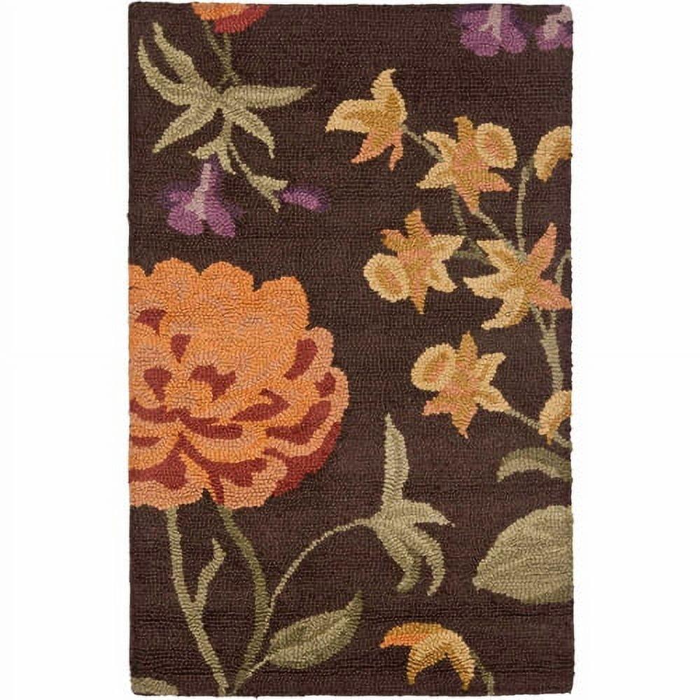 SAFAVIEH Blossom Tracy Floral Flowers Wool Area Rug, Brown/Multi, 3' x 5'