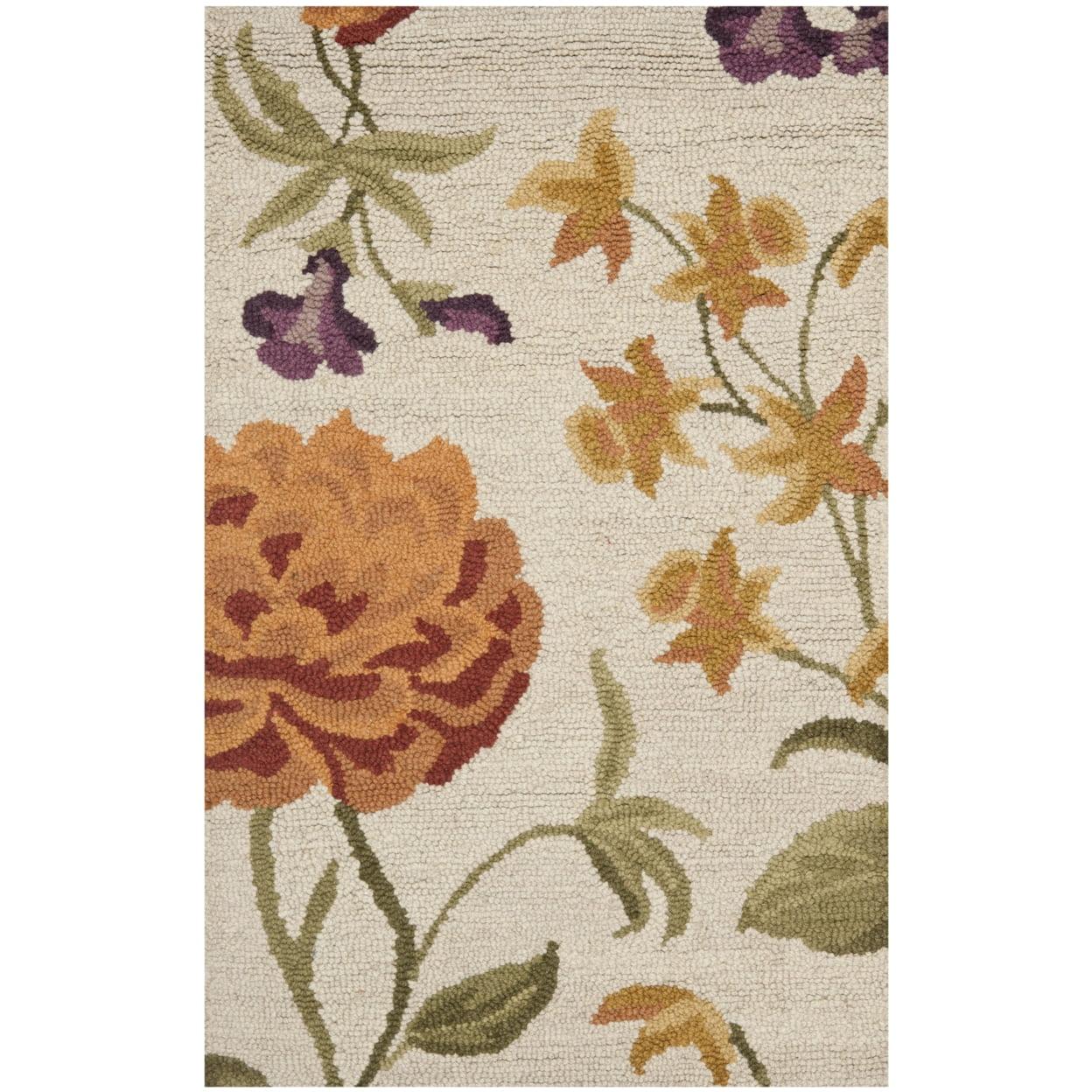 Ivory and Multicolor Floral Tufted Wool Area Rug, 2'6" x 4'