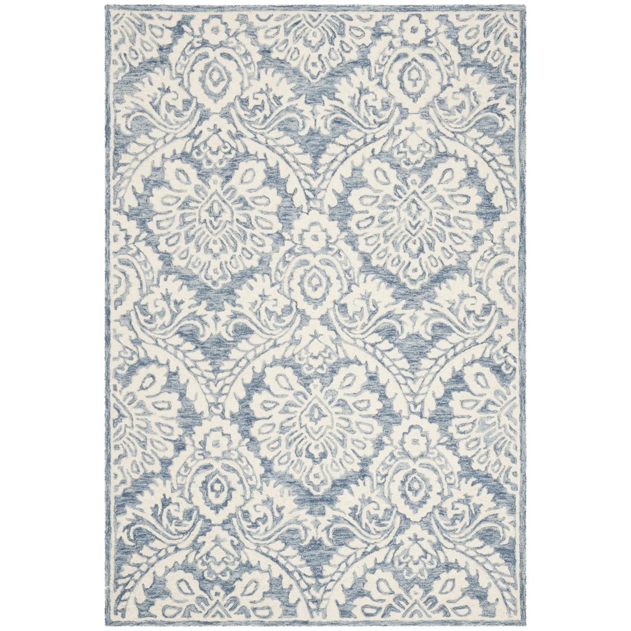 Ivory and Blue Handmade Wool Tufted Area Rug, 2' x 3'