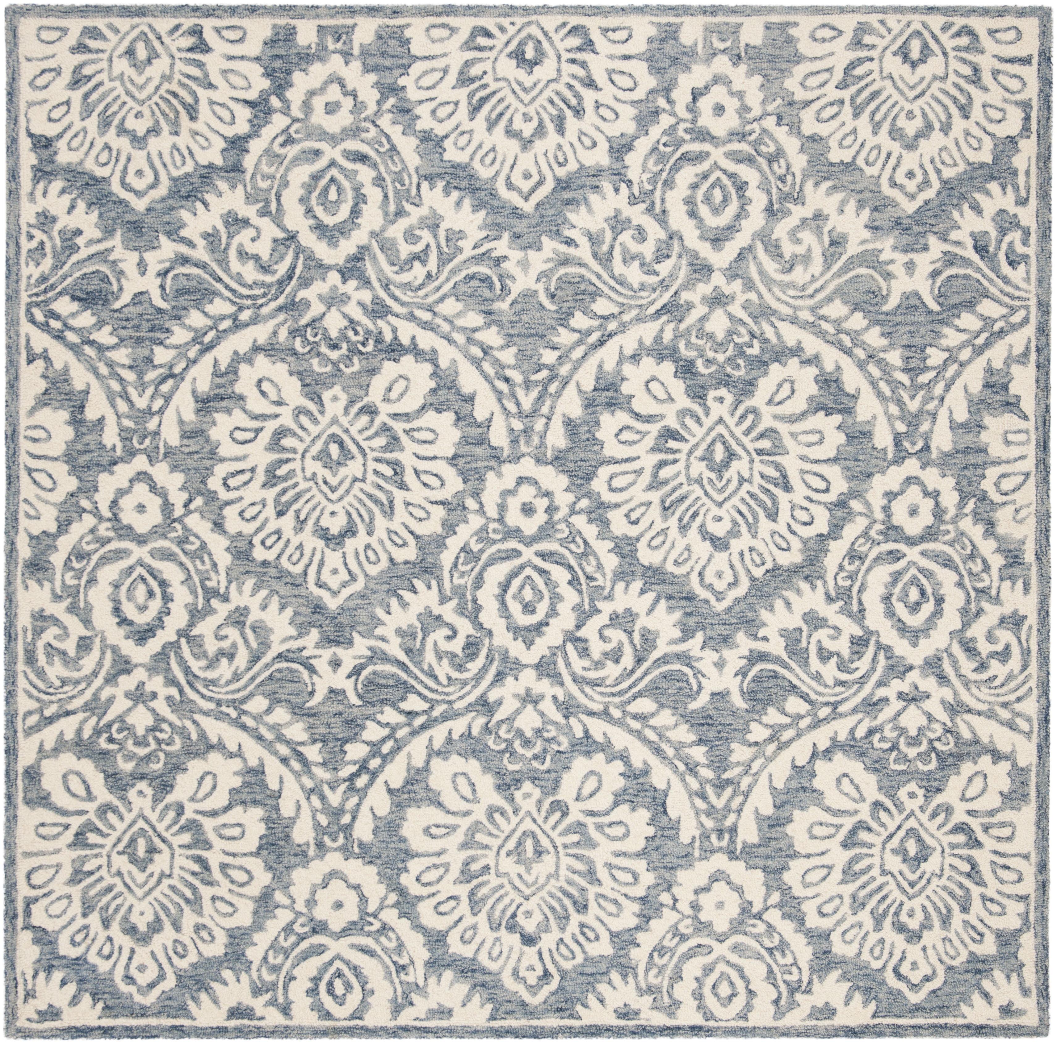 SAFAVIEH Blossom Travis Damask Area Rug, Blue/Ivory, 8' x 8' Square