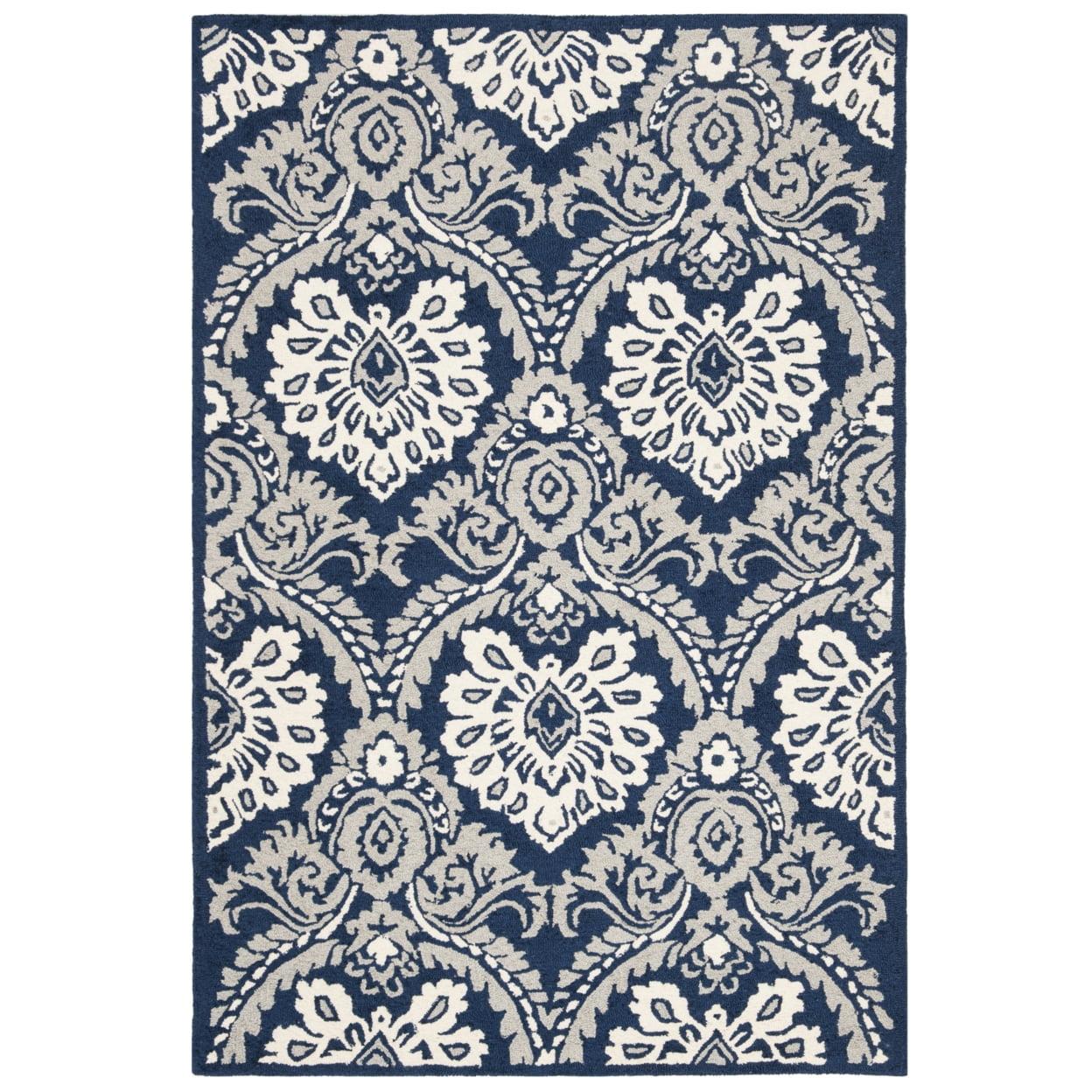 Ivory and Navy Tufted Wool Rectangular Area Rug