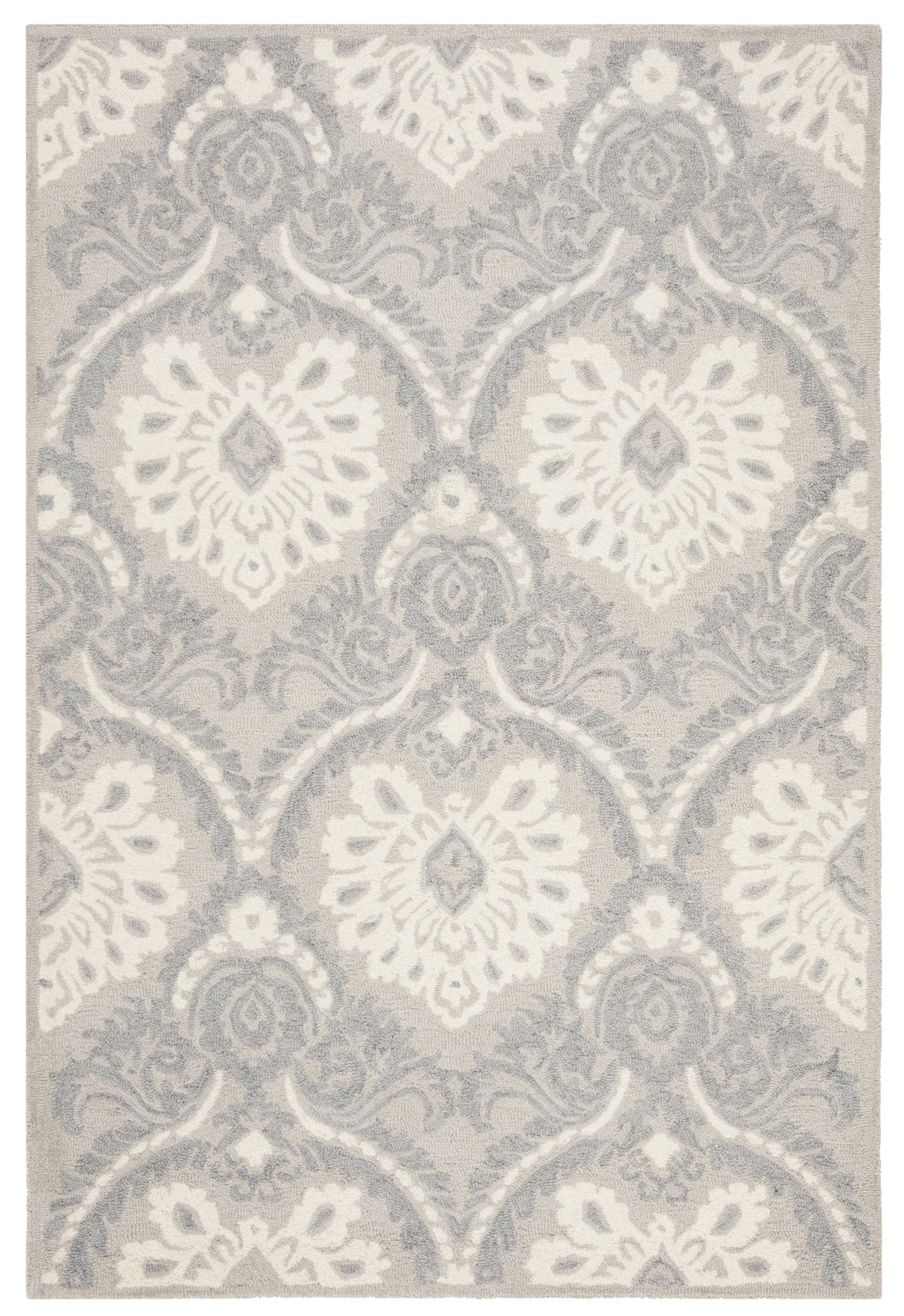 SAFAVIEH Blossom Travis Damask Wool Area Rug, Light Grey/Ivory, 4' x 6'