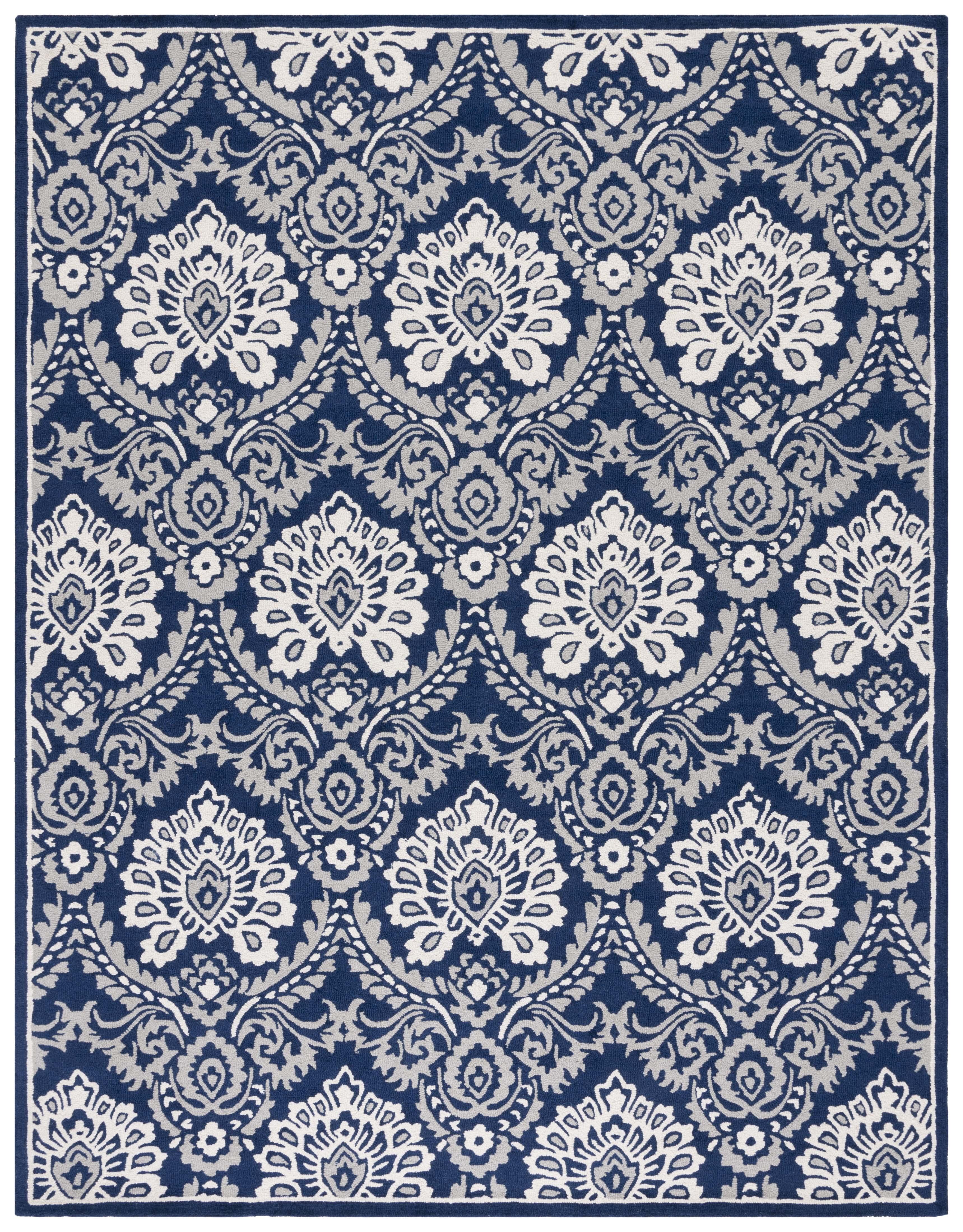 Blossom BLM106 Hand Tufted Indoor Area Rug - Navy/Ivory - 8'x10' - Safavieh