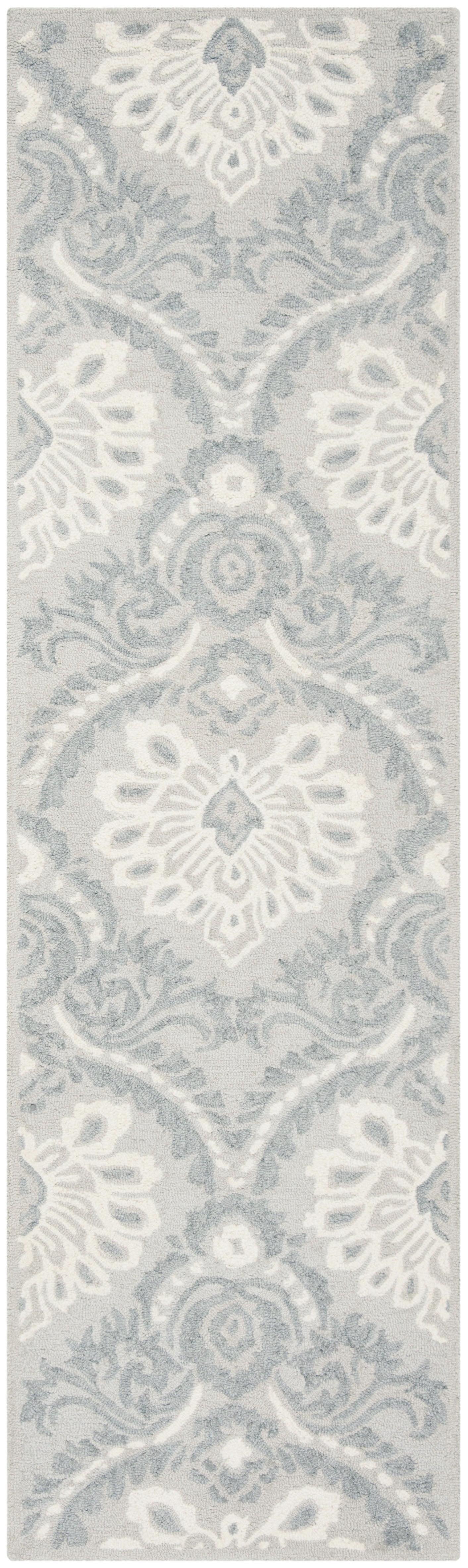 SAFAVIEH Blossom Travis Damask Wool Runner Rug, Light Grey/Ivory, 2'3" x 8'