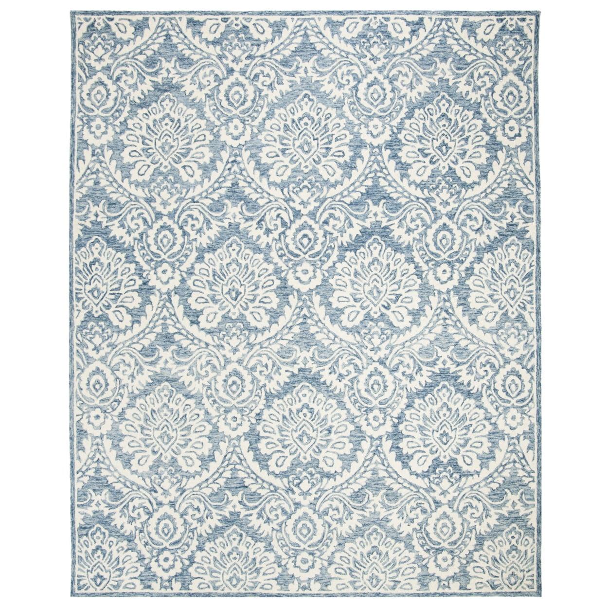 SAFAVIEH Blossom Travis Geometric Wool Area Rug, Blue/Ivory, 10' x 14'
