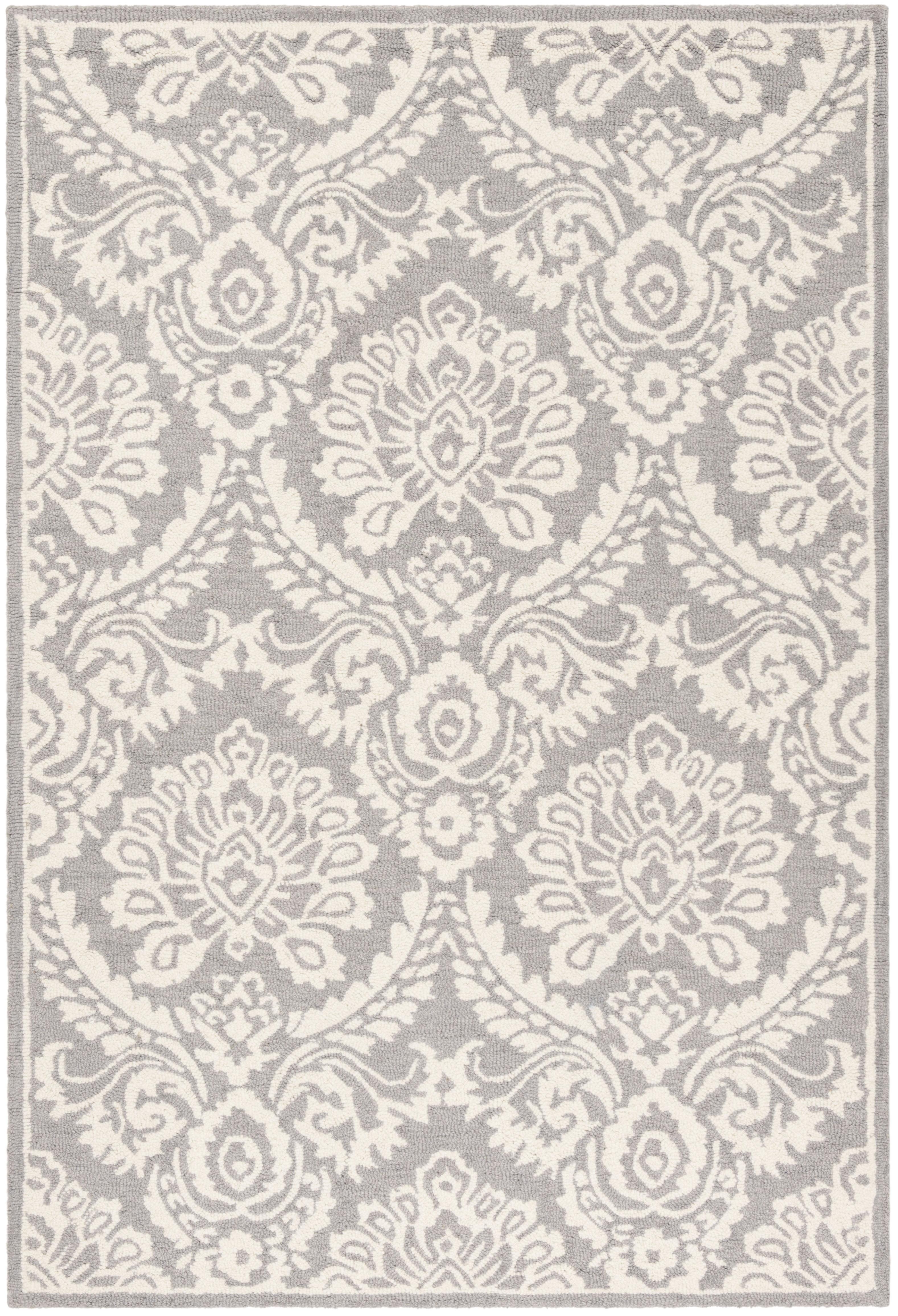 SAFAVIEH Blossom Travis Geometric Wool Area Rug, Dark Grey/Ivory, 4' x 6'