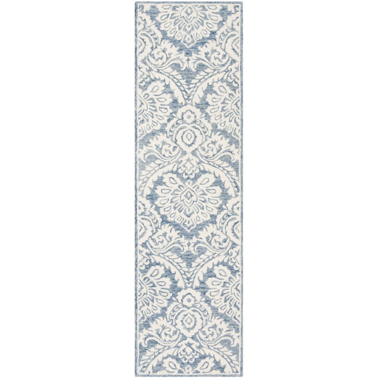 Blossom BLM106 Hand Tufted Indoor Runner Rug - Blue/Ivory - 2'3"x6' - Safavieh