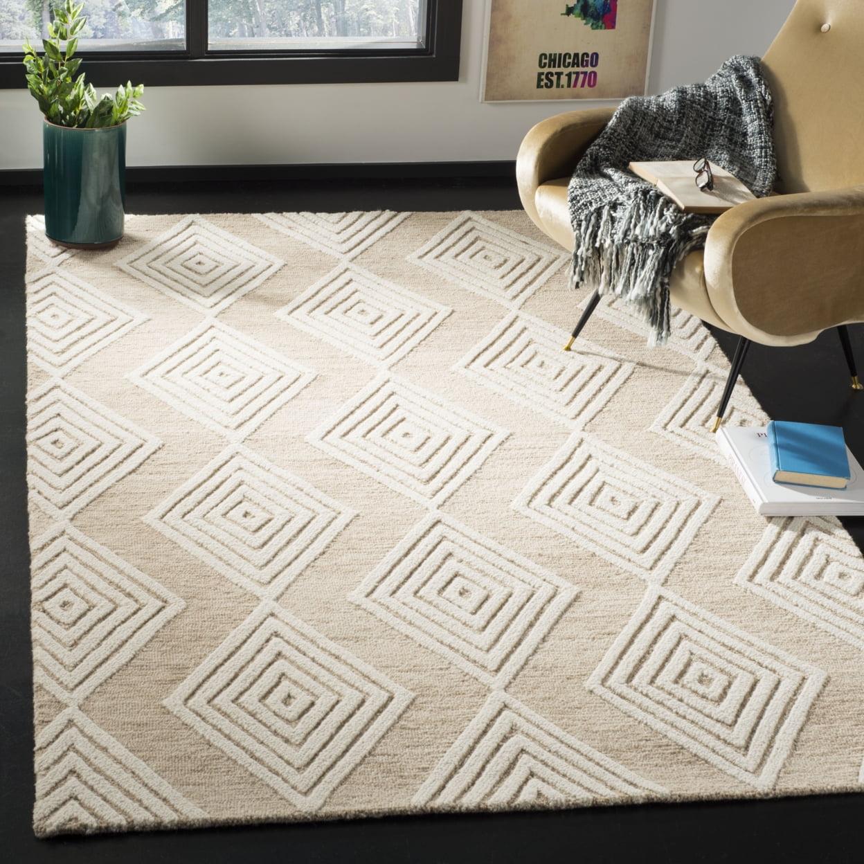 Ivory and Beige Hand Tufted Wool Floral Runner Rug