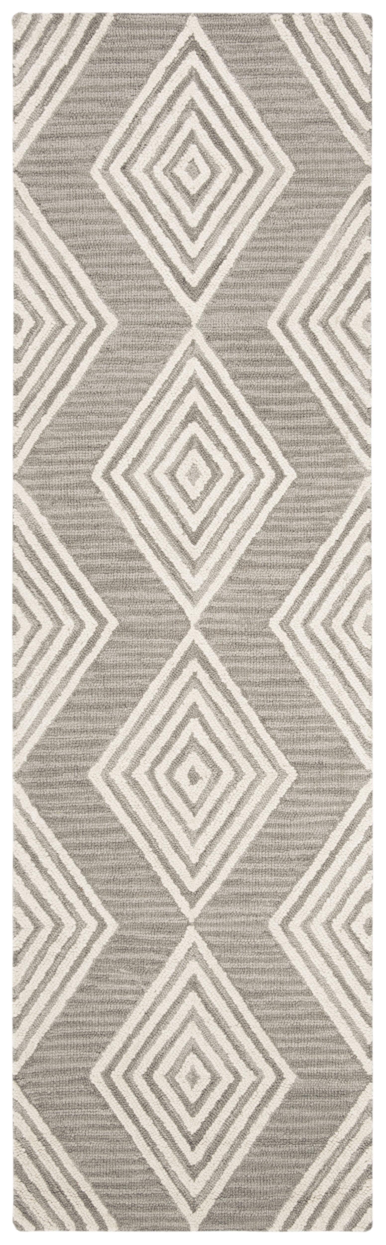 Ivory and Dark Grey Tufted Wool Runner Rug