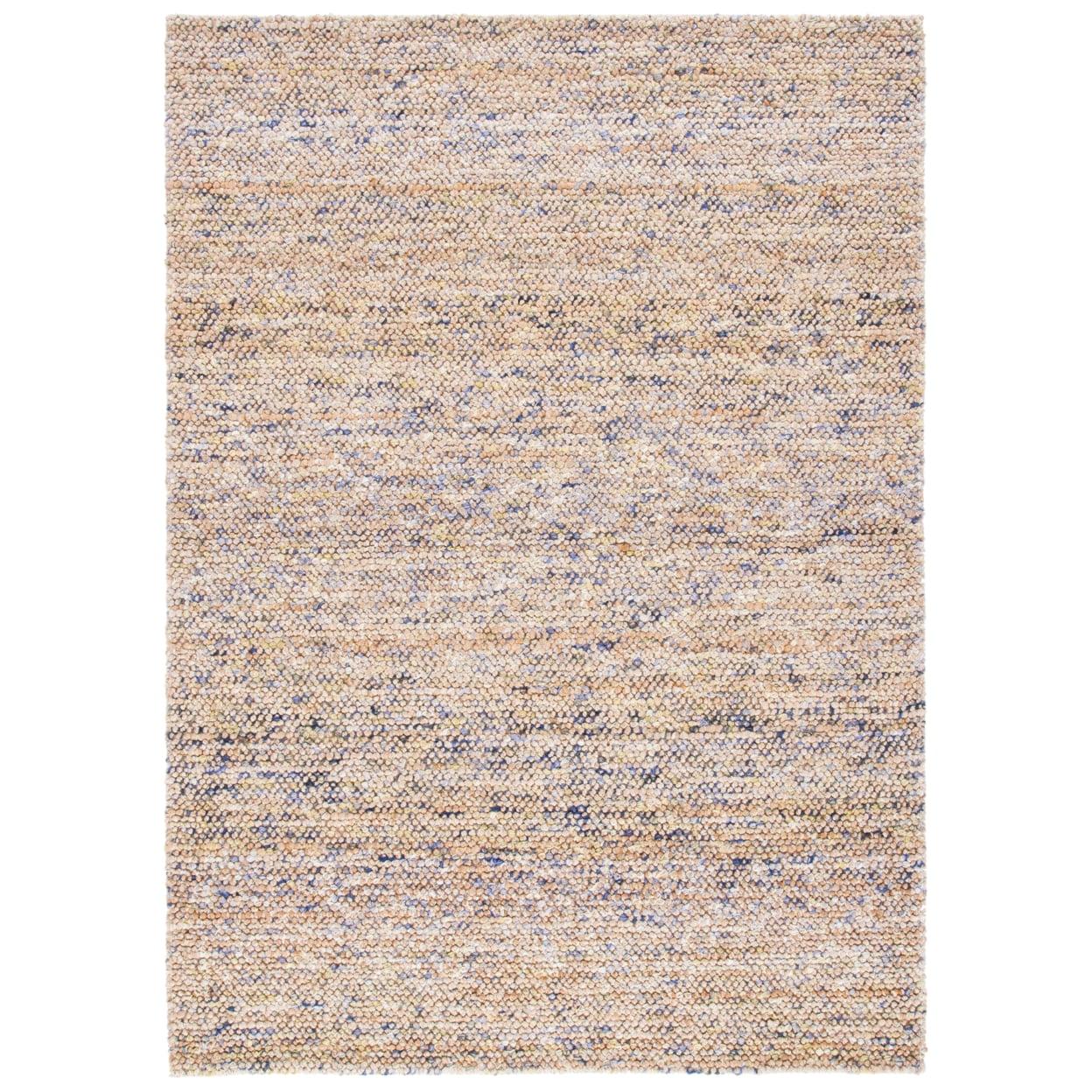 Eco-Friendly Hand-Knotted Natural & Purple Wool Square Rug