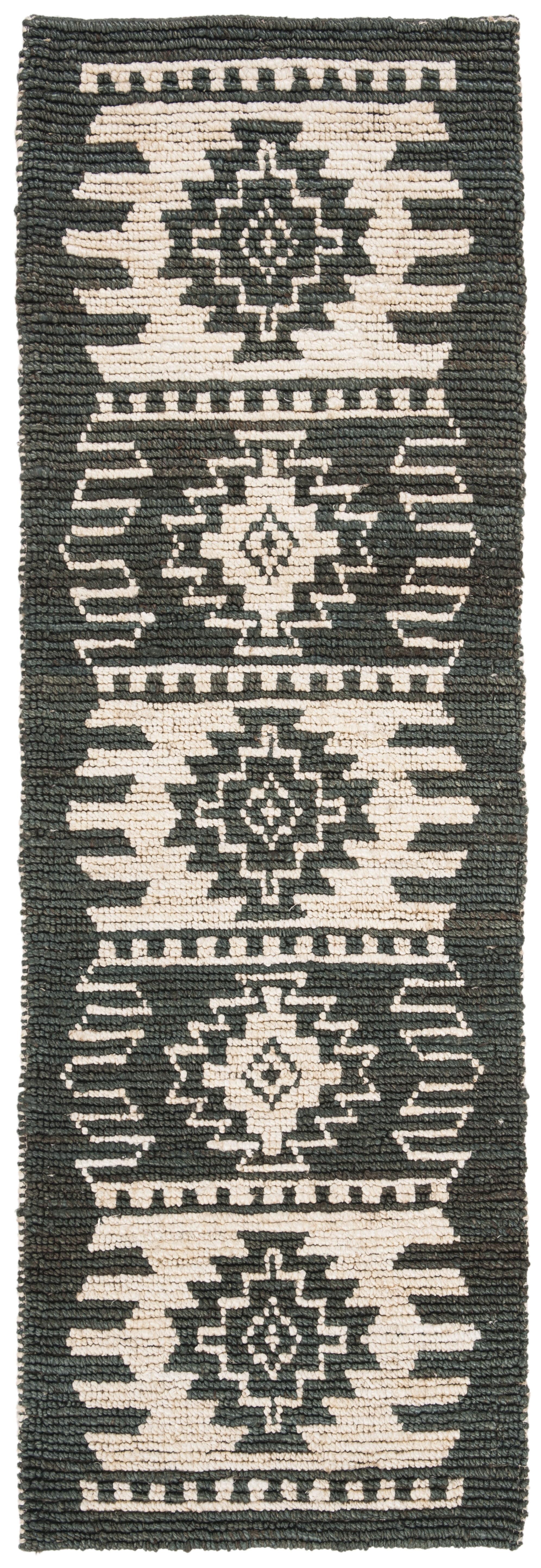 Hand-Knotted Gray Wool Geometric Runner Rug