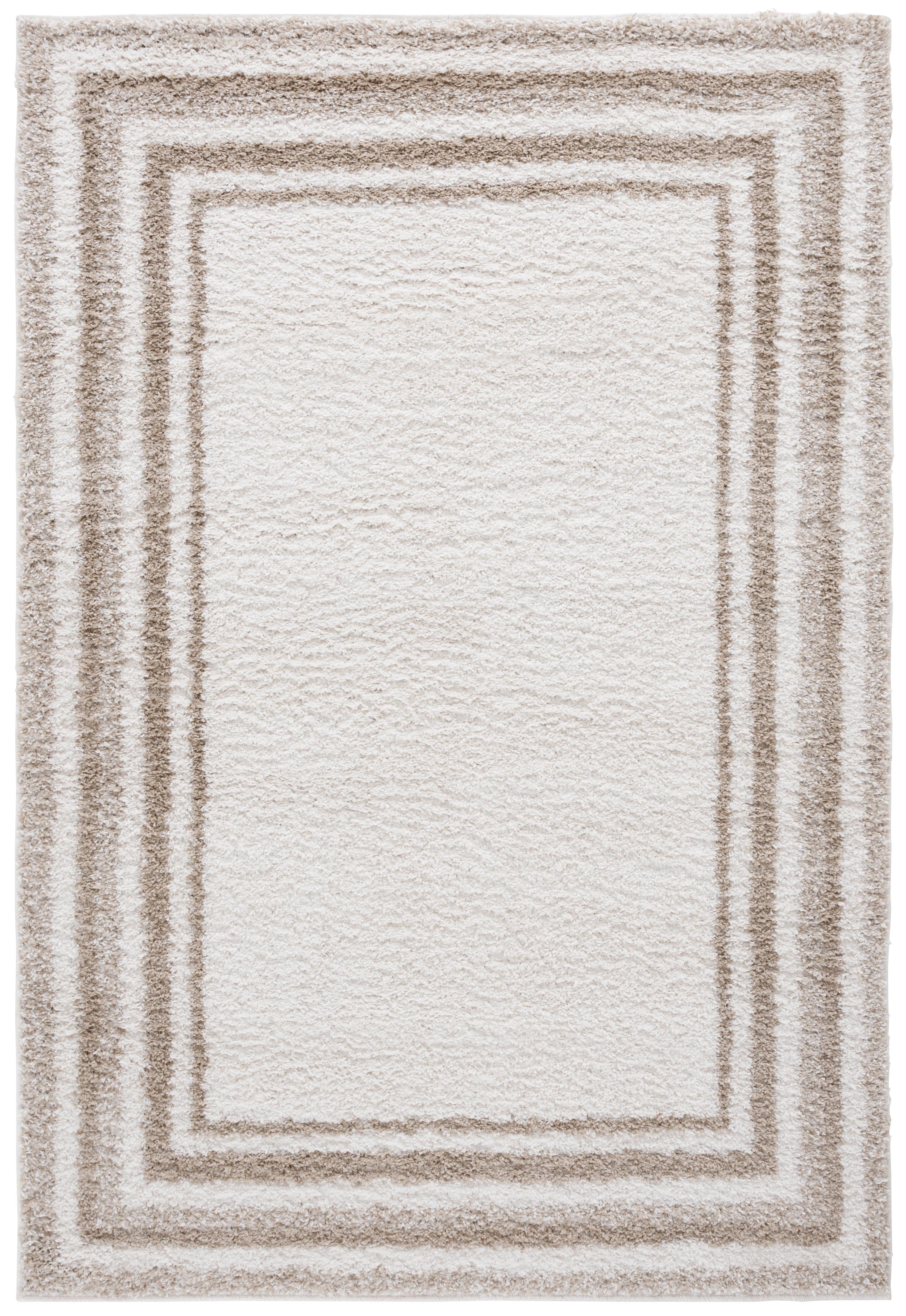 Border & Stripe Shag 200 BSP251 Machine Made Loomed Area Rug - Ivory/Beige - 5'-3" X 7'-6" - Safavieh