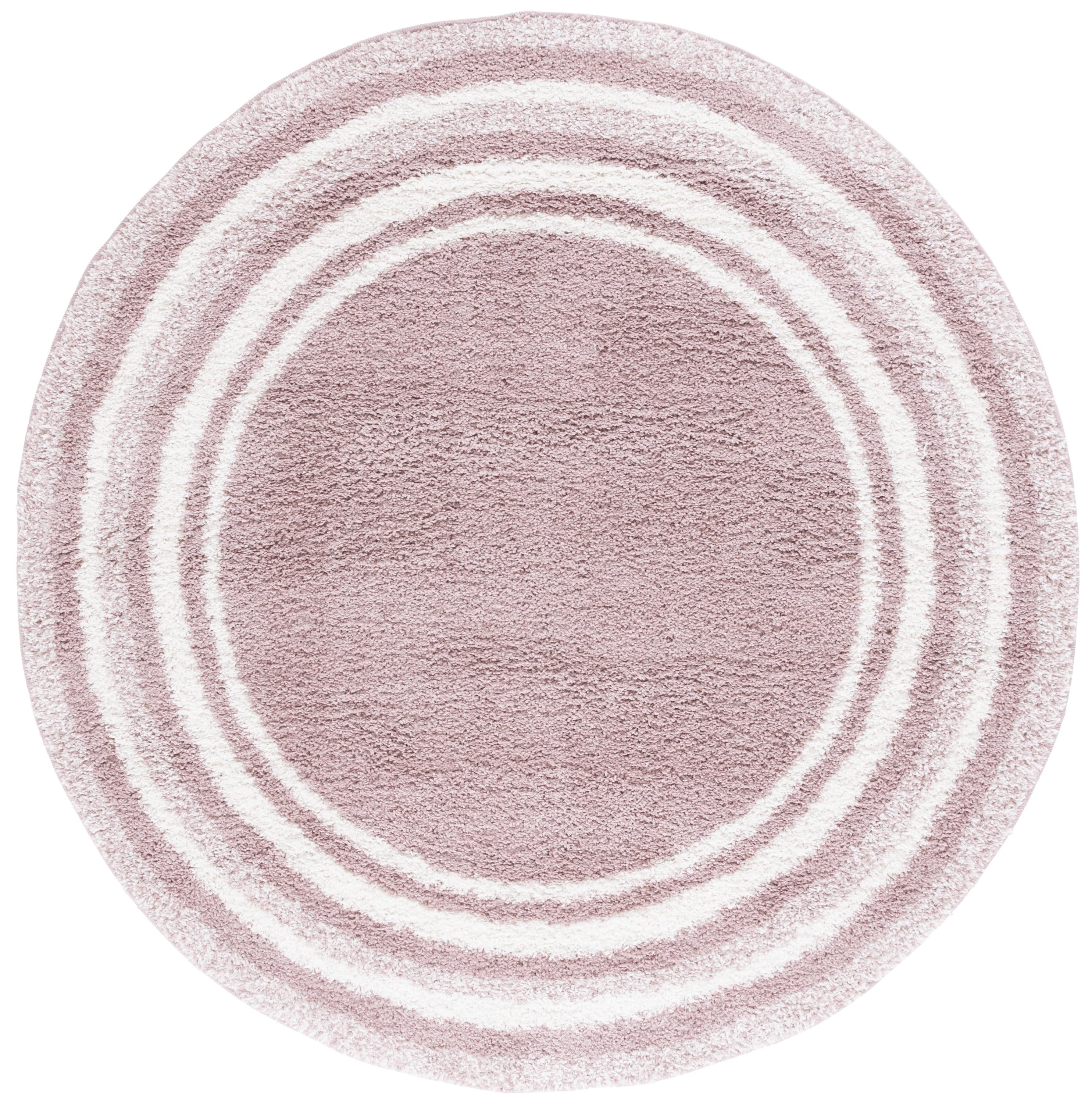 SAFAVIEH Border & Stripe Hyram Bordered Shag Area Rug, Pink/Ivory, 6'7" x 6'7" Round