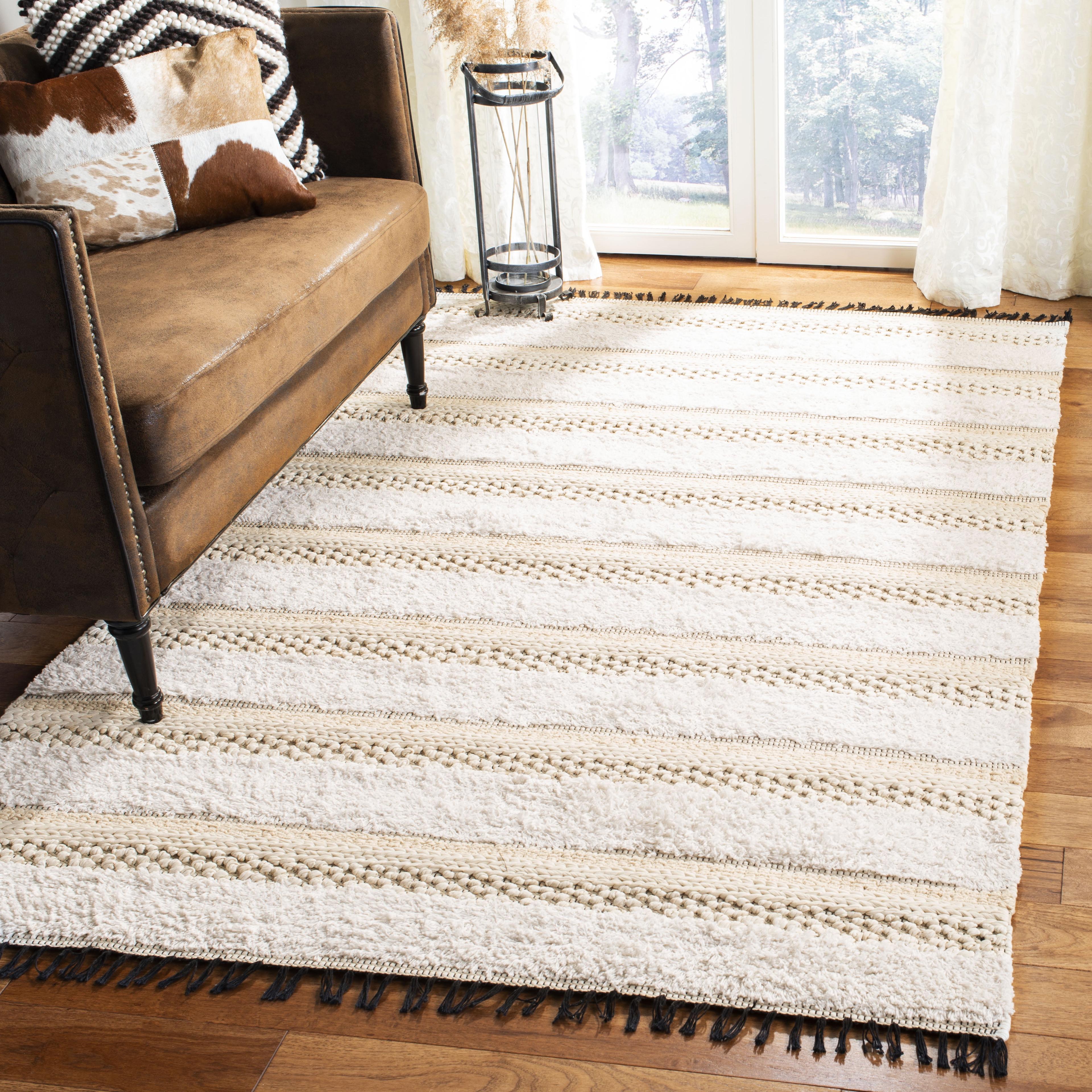 Ivory Geometric Handwoven Cotton Square Rug 6' x 6'