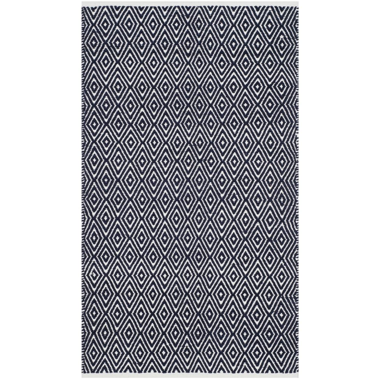 Navy Geometric Handwoven Cotton-Wool Blend Area Rug, 3' x 5'