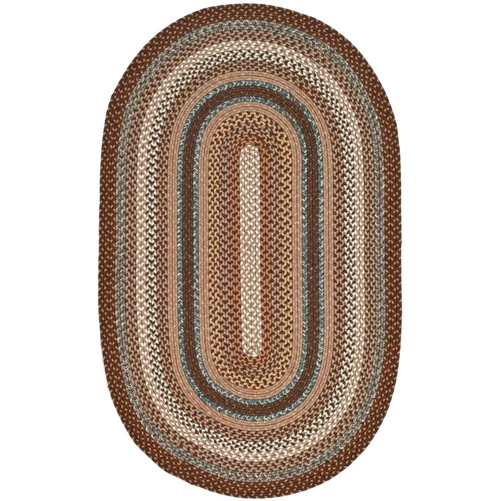 Braided BRD313 Hand Woven Area Rug - Brown/Multi - 6'x9' Oval - Safavieh.