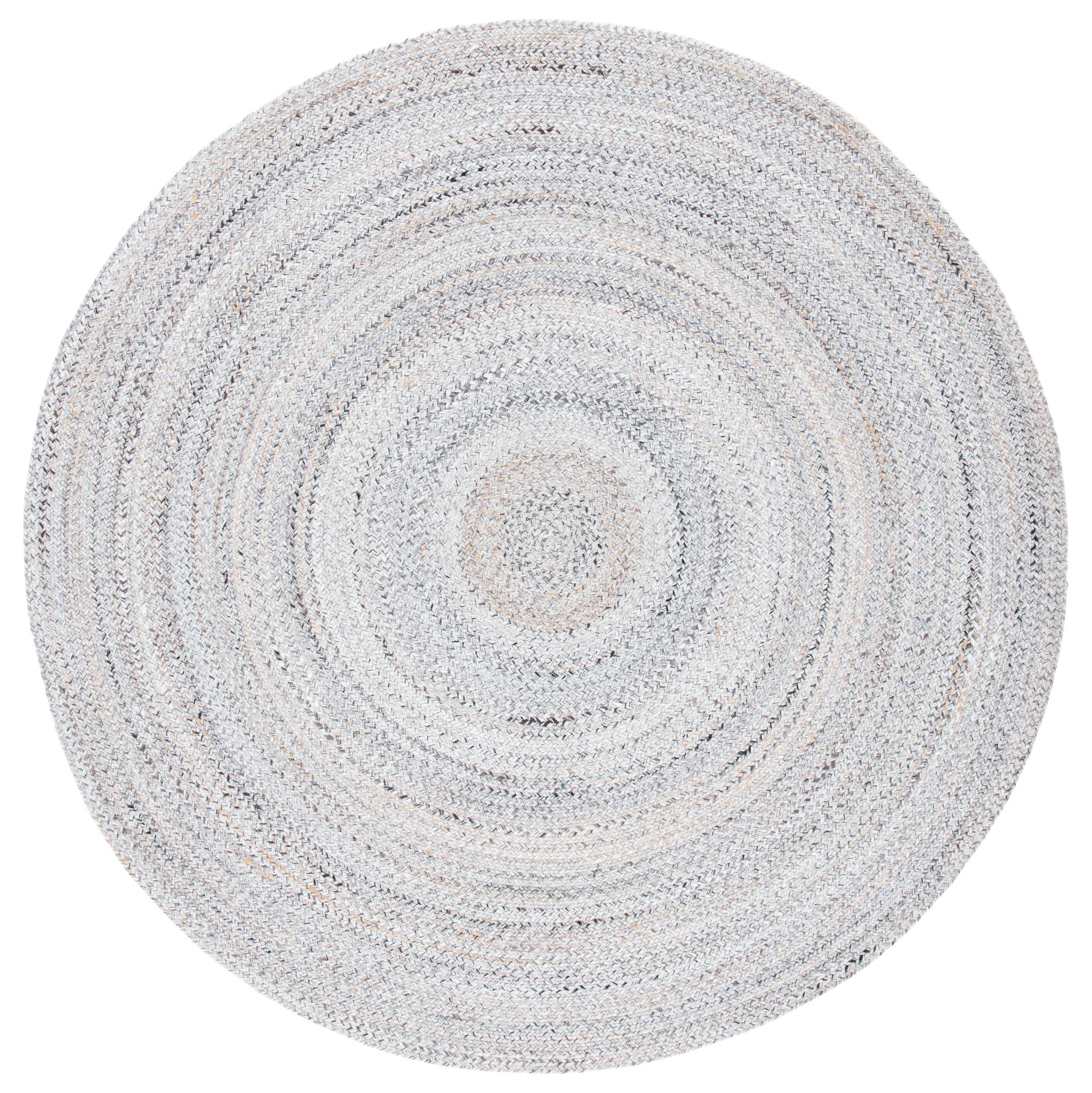 Gray Round Handwoven Reversible Braided Rug, 6' Diameter