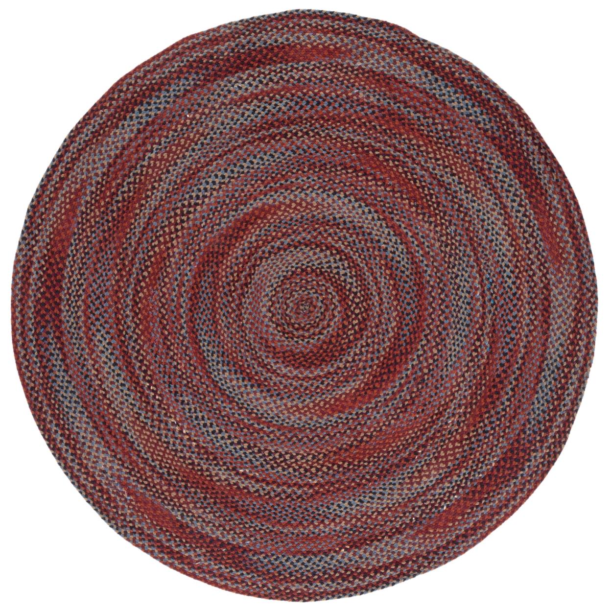 Handmade Blue and Rust Braided Oval 4' x 6' Rug