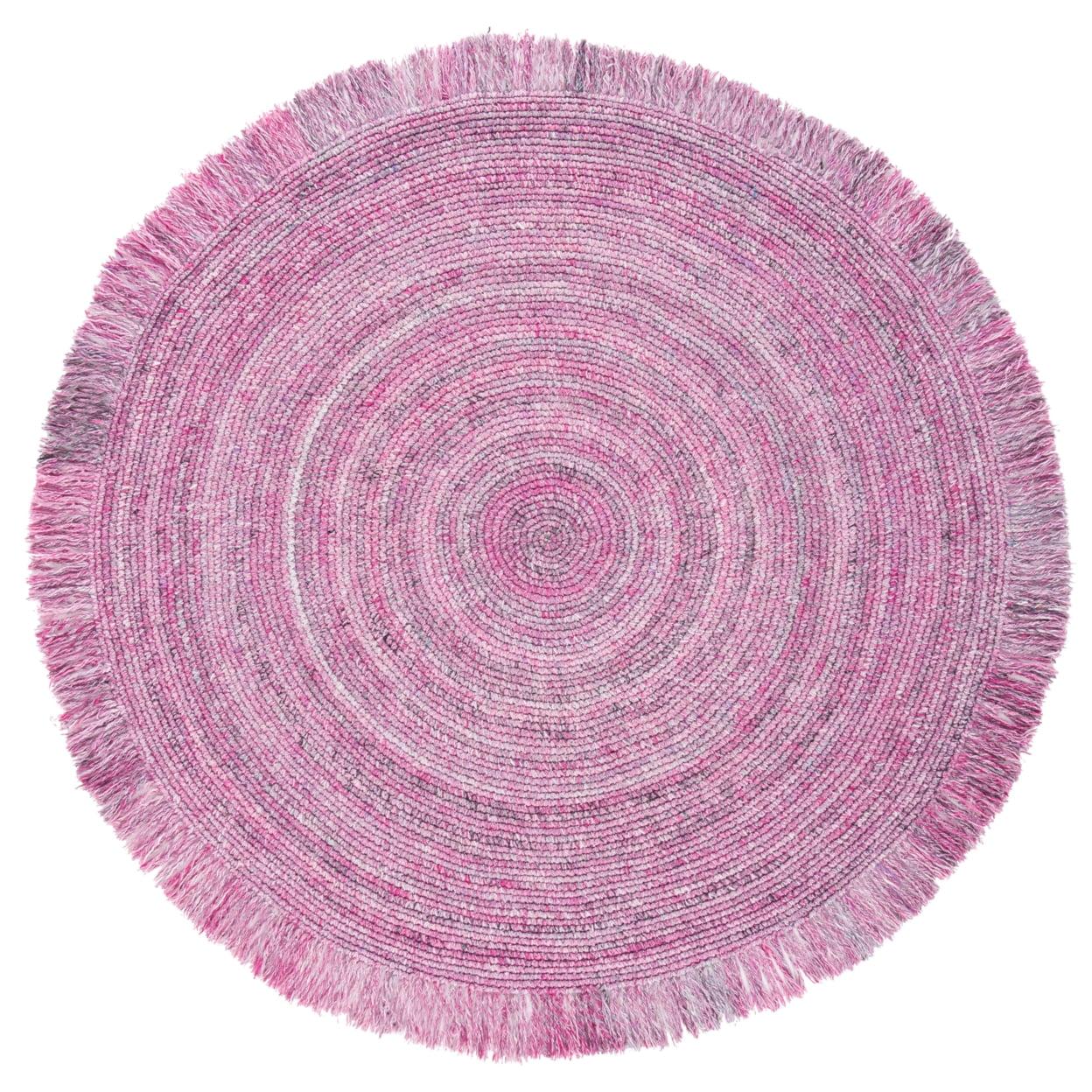 Handmade Pink and Ivory Braided Round Area Rug