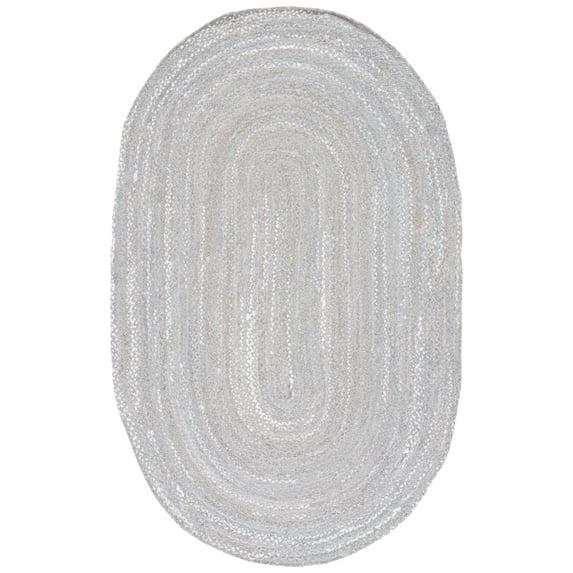 Braided BRD452 Hand Woven Indoor Area Rug - Light Grey - 5'x8' Oval - Safavieh