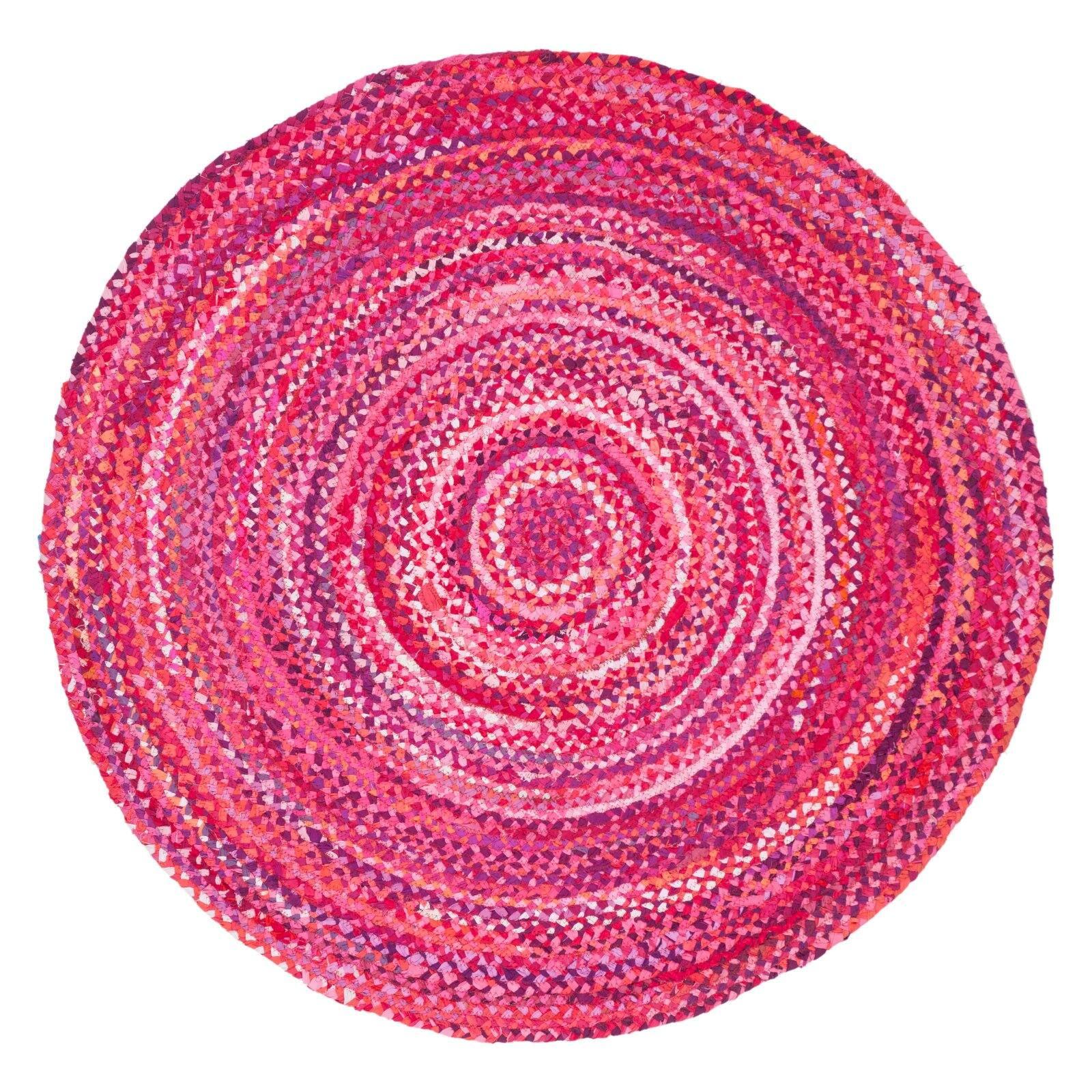Braided BRD452 Hand Woven Indoor Accent Rug - Pink/Fuchsia - 3' Round - Safavieh