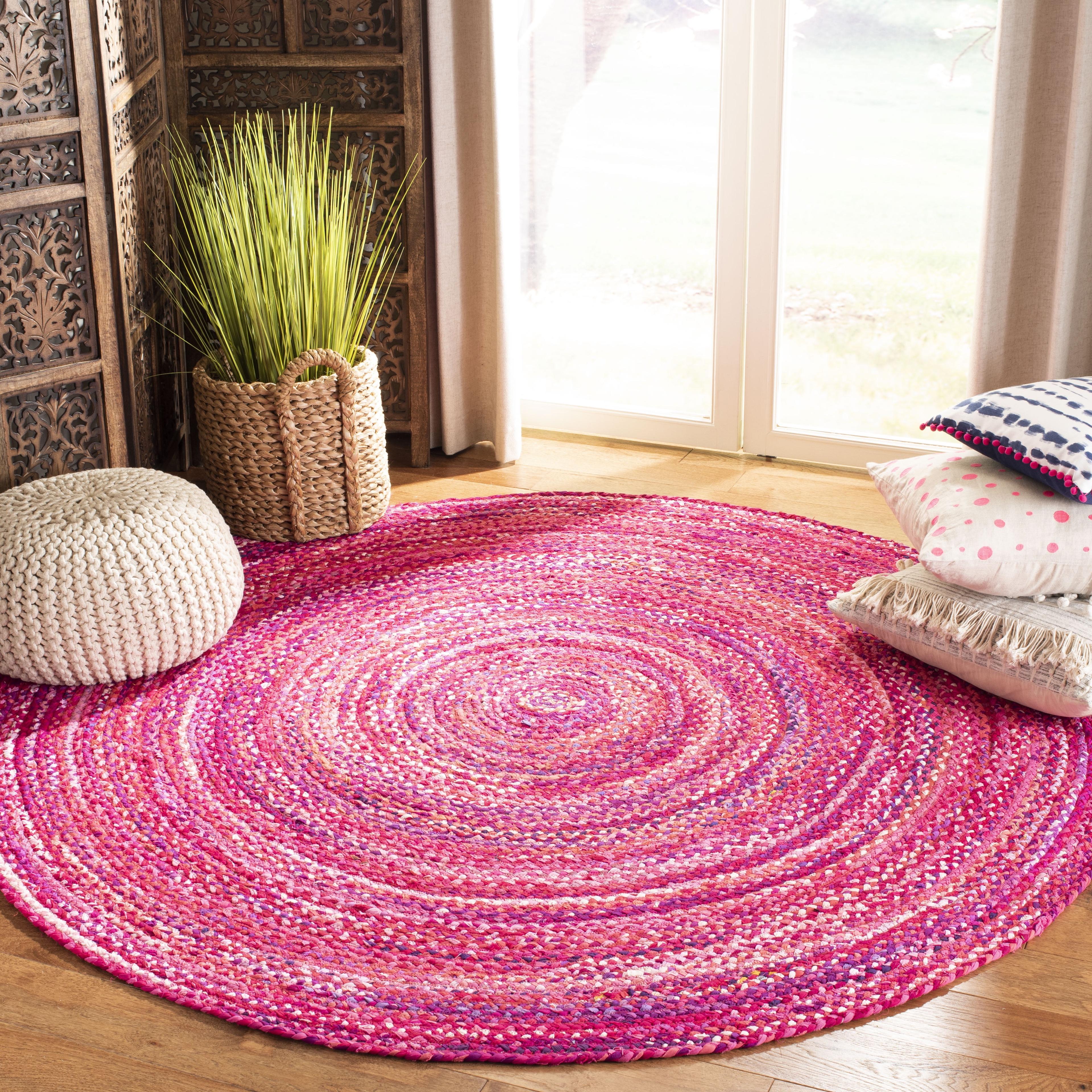 Handwoven Braided Black Cotton 59" Round Area Rug - Reversible and Easy Care