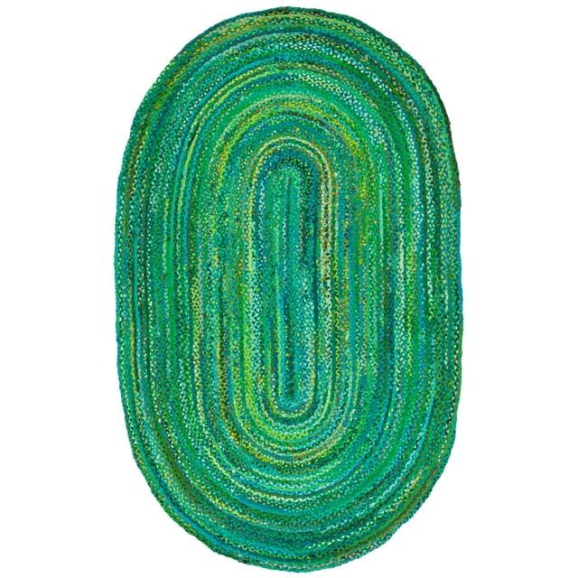 Braided BRD452 Hand Woven Indoor Area Rug - Green - 4'x6' Oval - Safavieh