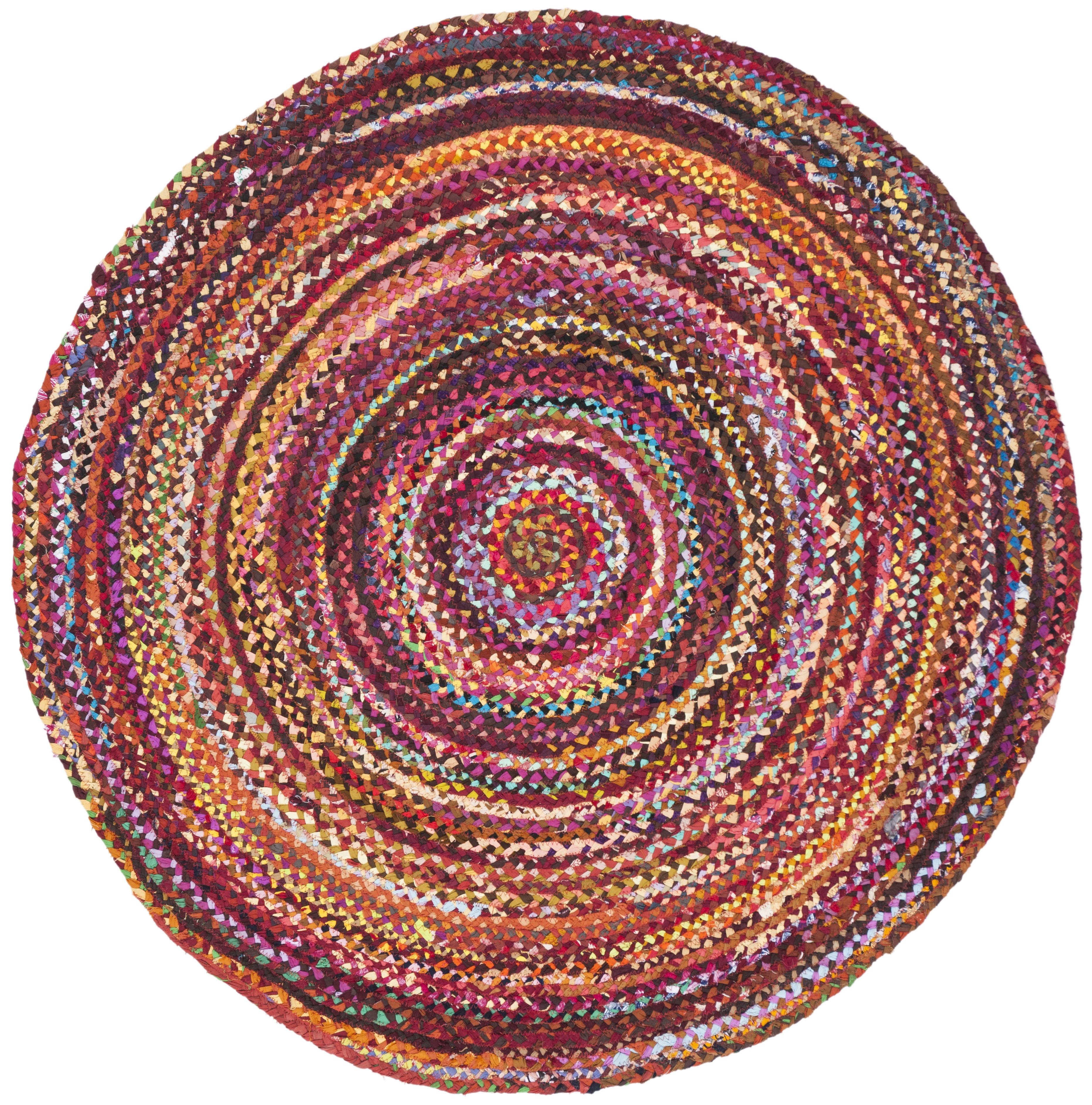 Braided BRD452 Hand Woven Indoor Area Rug - Rust/Multi - 5' Round - Safavieh