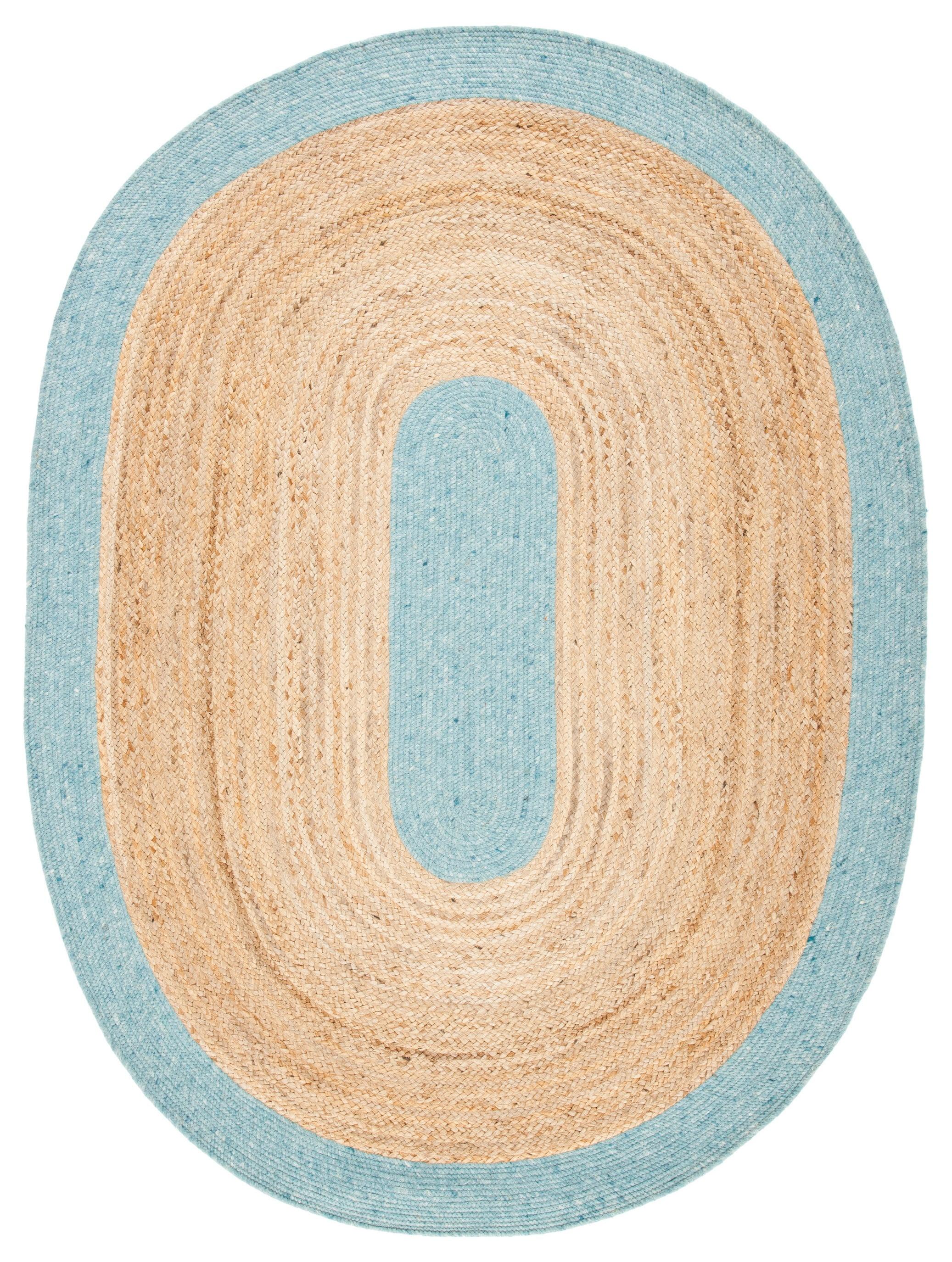 SAFAVIEH Braided Carina Bordered Reversible Area Rug, Blue/Natural, 5' x 7' Oval