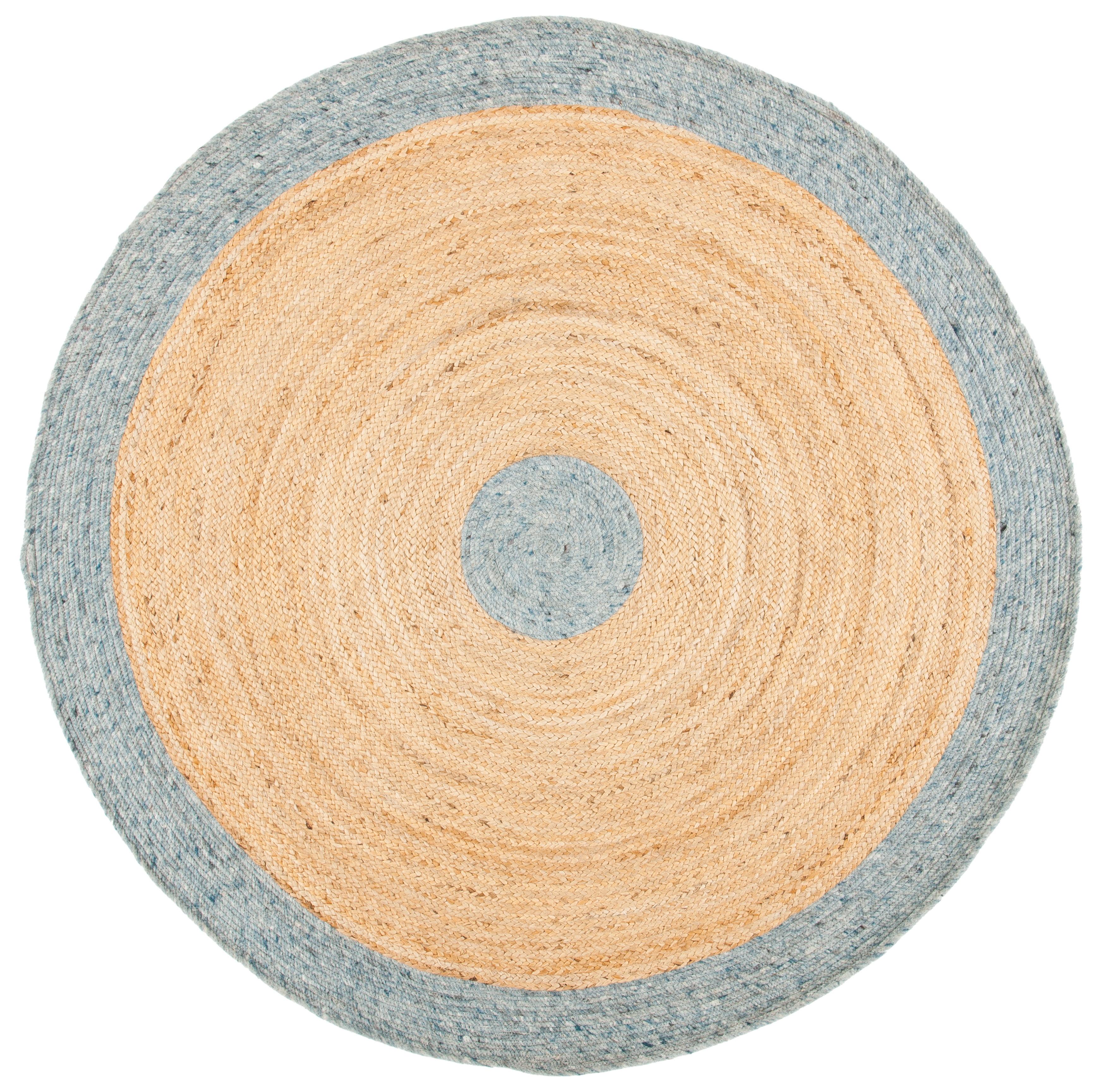 Braided BRD910 Hand Woven Indoor Accent Rug - Light Blue/Gold - 3' Round - Safavieh