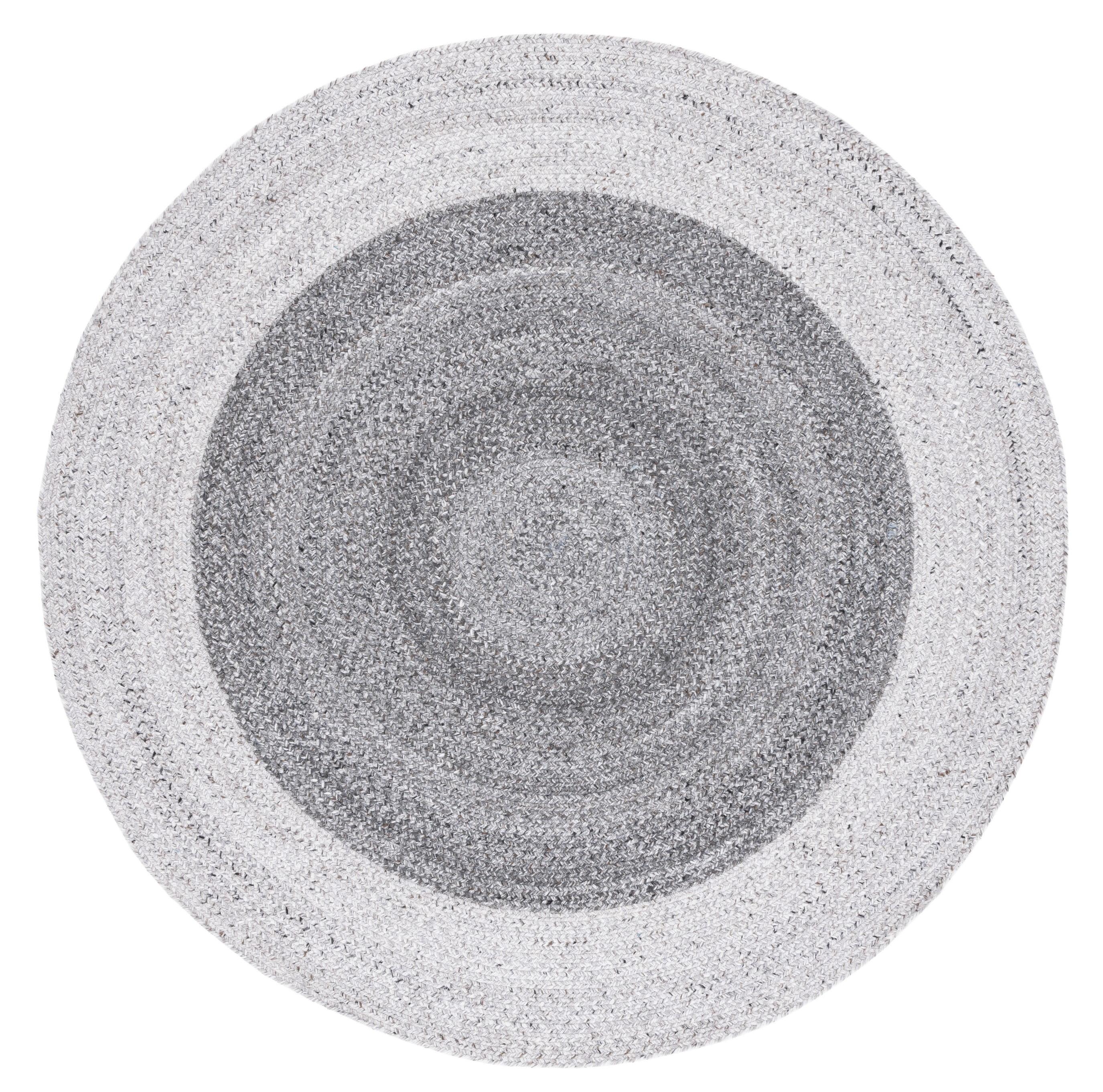 Handwoven Synthetica Reversible Braided Rug, Dark Grey/Light Grey, 3' Round