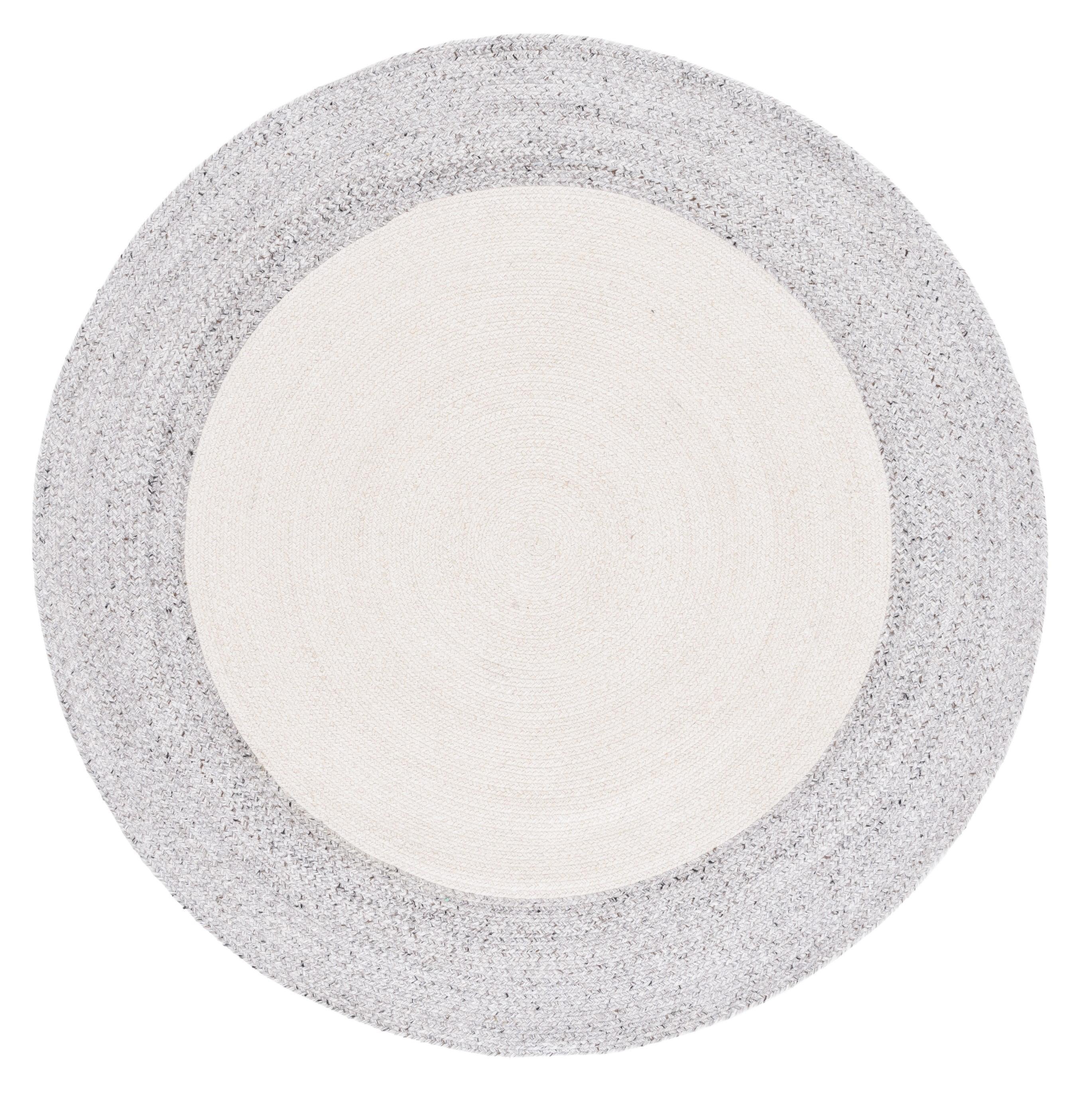 Ivory and Light Grey Round Braided Synthetic Rug, 5 ft.