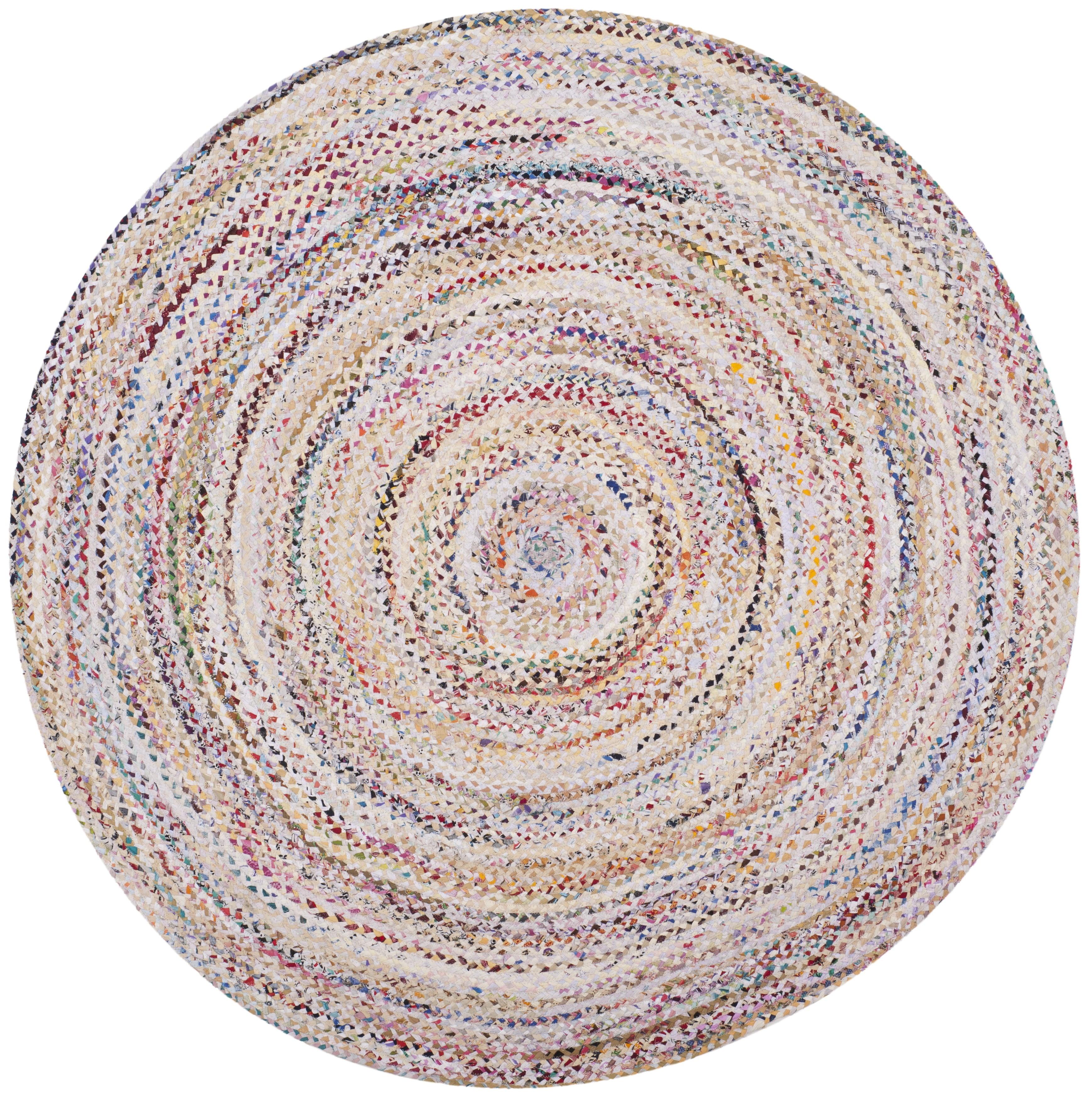 Braided BRD210 Hand Woven Area Rug - Ivory/Multi - 5' Round - Safavieh.