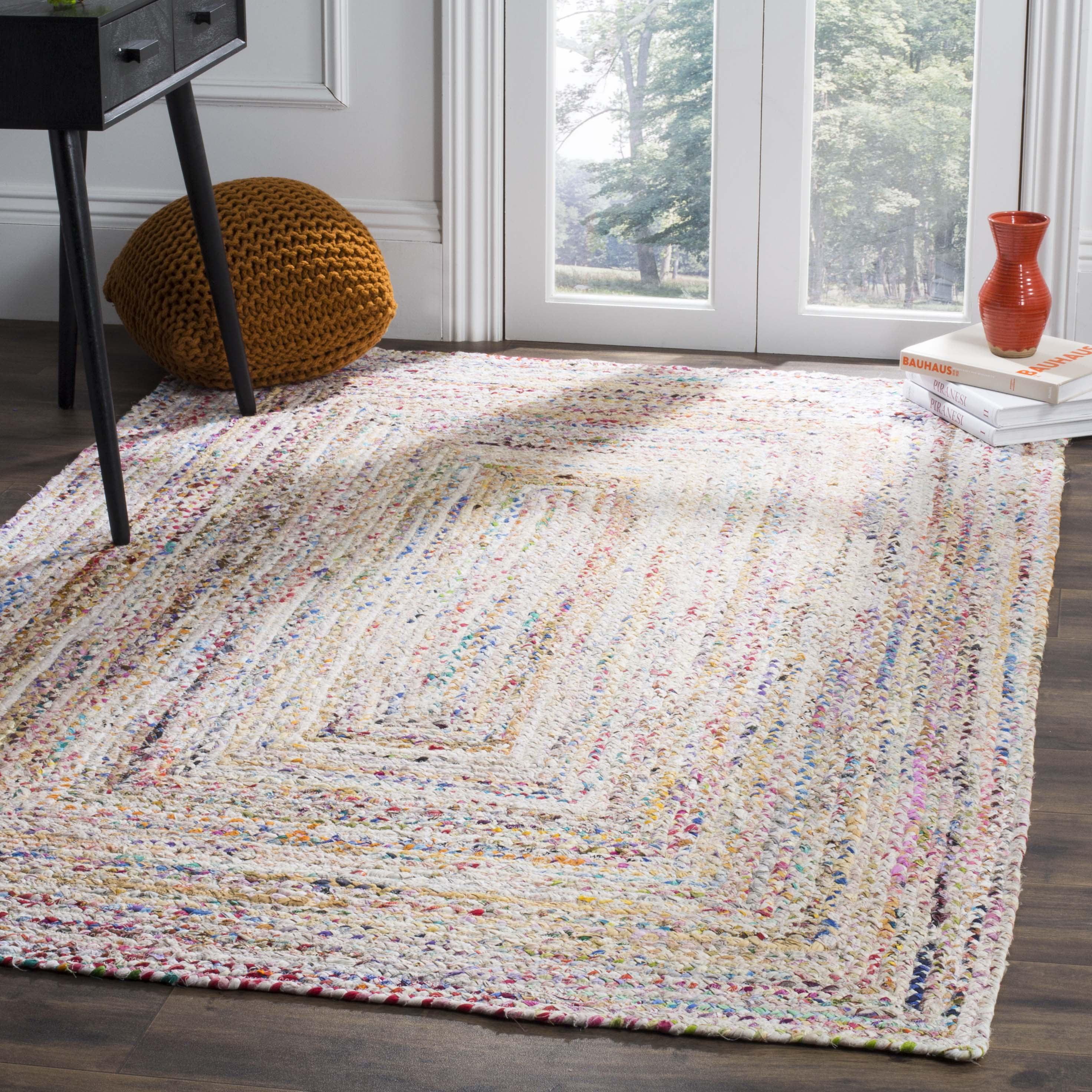 Ivory and Multicolor Braided Wool Cotton Area Rug