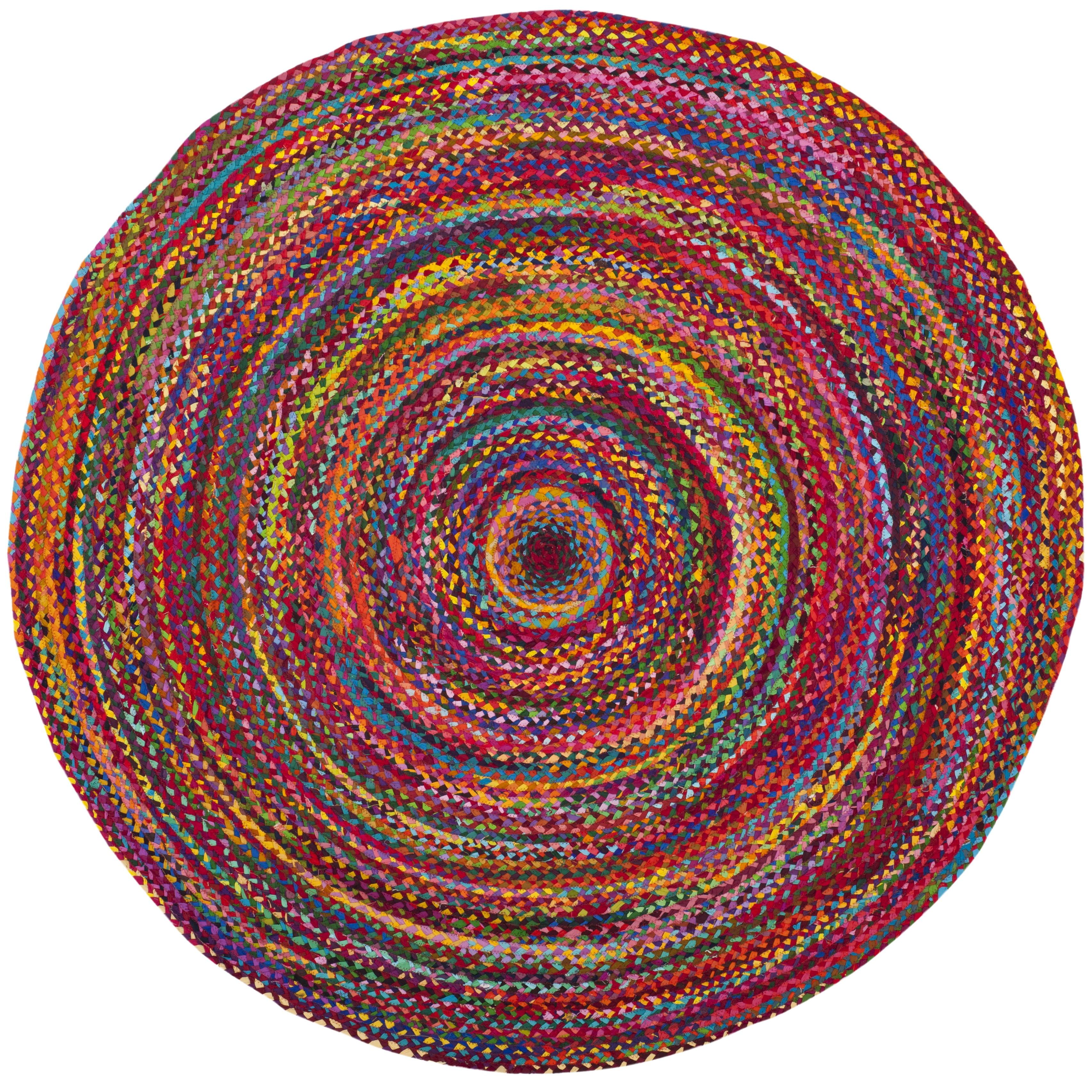 Braided BRD210 Hand Woven Area Rug - Red/Multi - 4' Round - Safavieh.