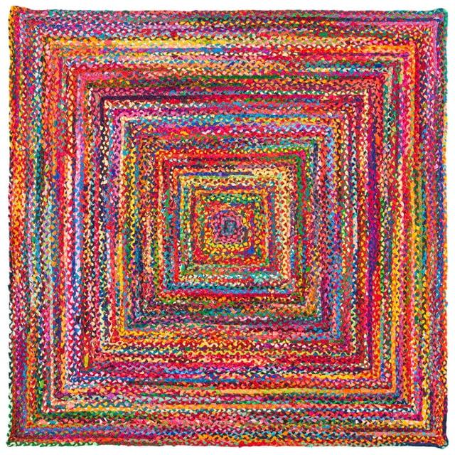 Braided BRD210 Hand Woven Area Rug - Red/Multi - 4'x4' - Safavieh.