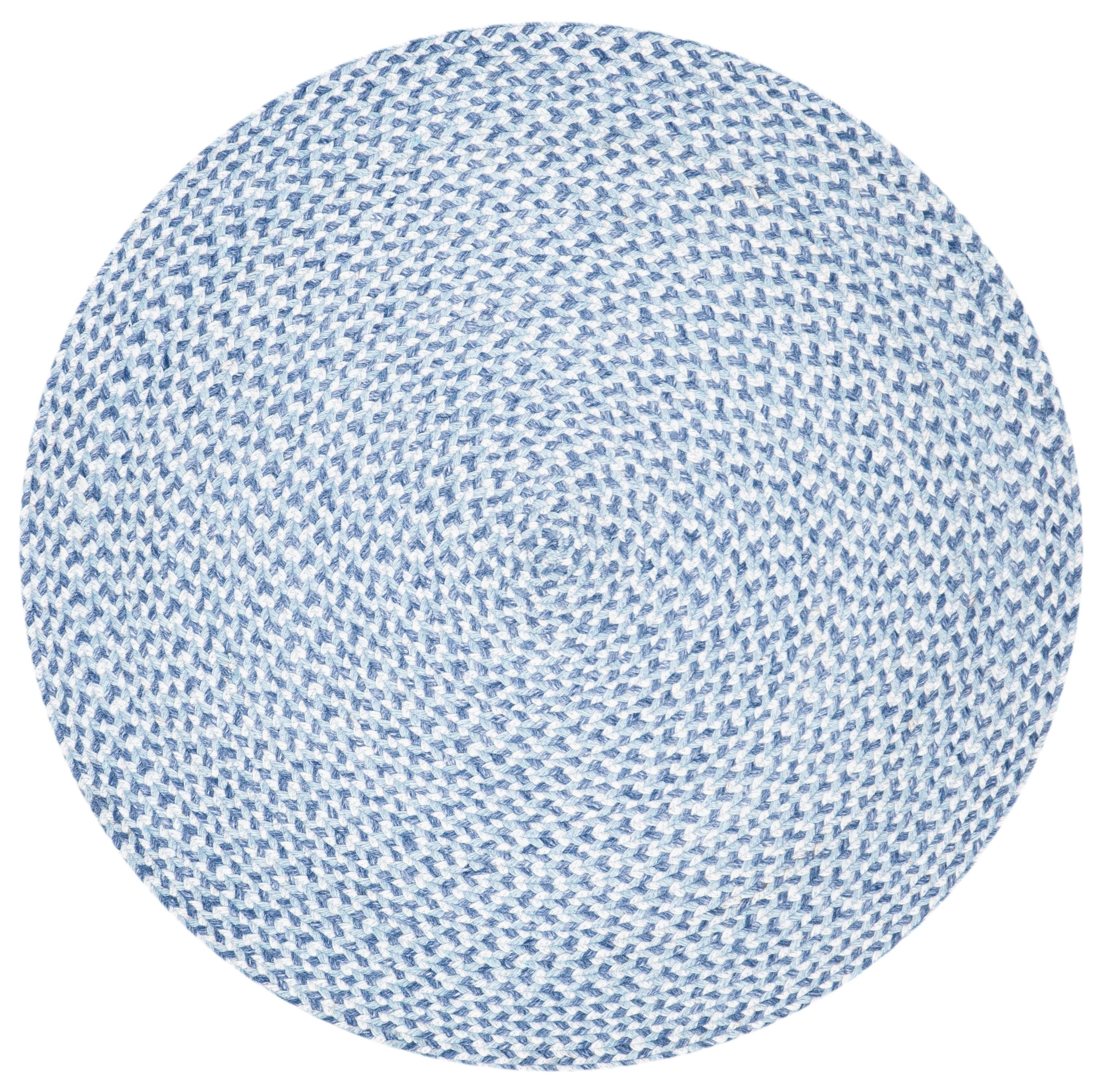 Handwoven Reversible Synthetic Braided 3' Round Rug in Blue/Aqua