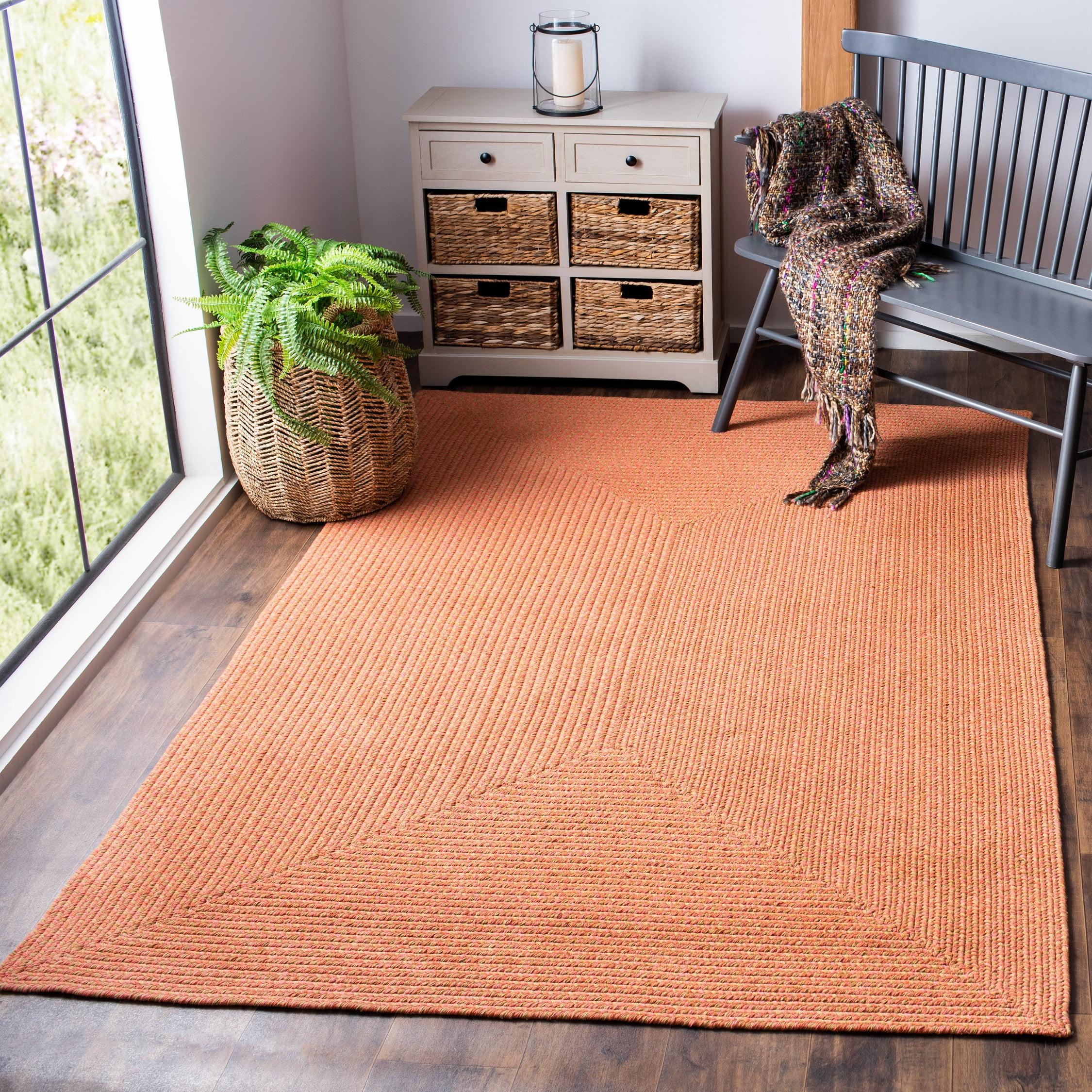 Handmade Red and Beige Braided Wool Cotton Area Rug