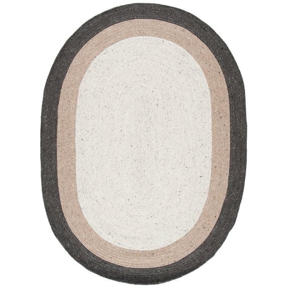 Braided BRD903 Hand Woven Indoor Area Rug - Charcoal/Ivory - 8'x10' Oval - Safavieh