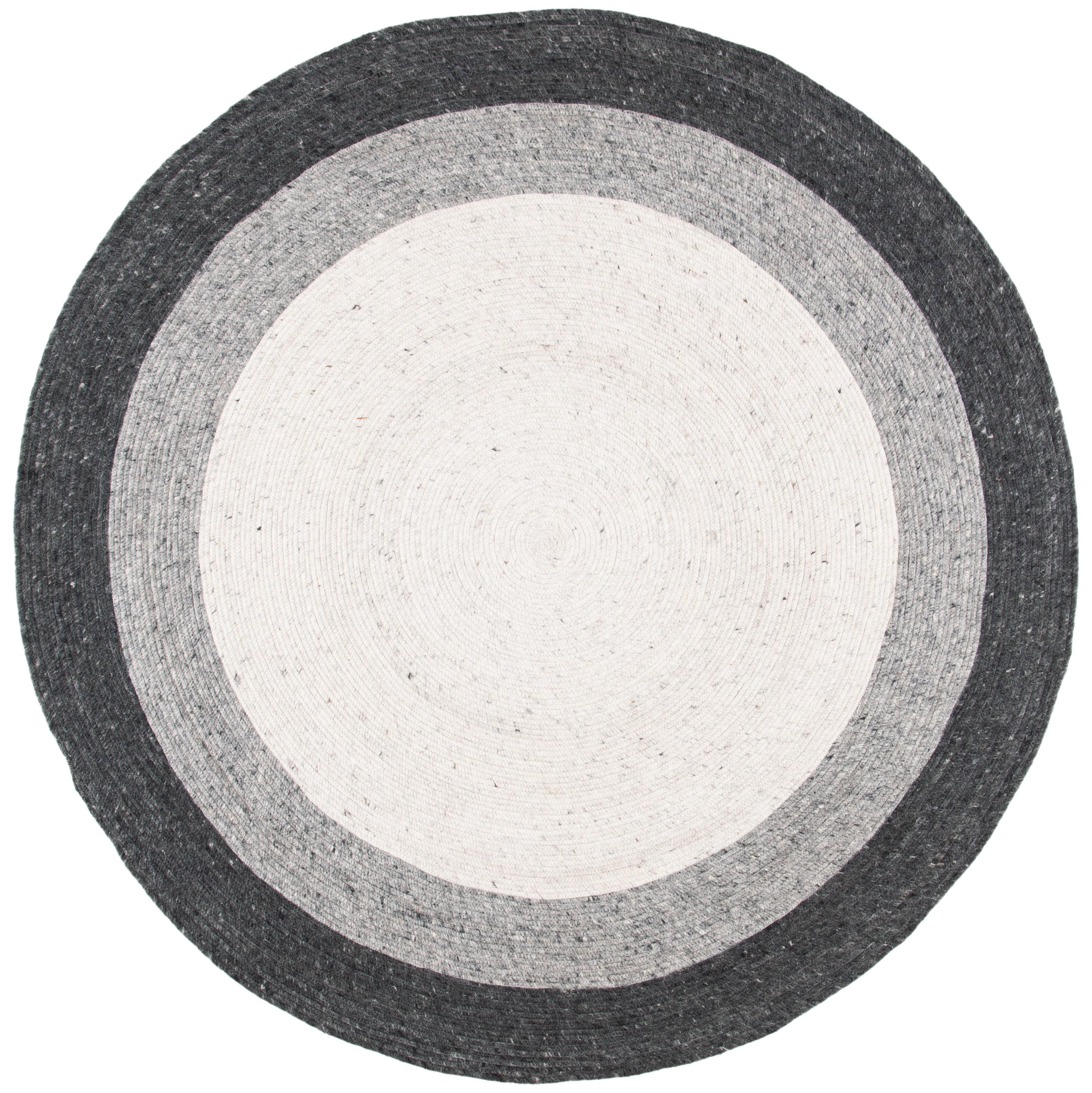 Handmade Grey/Ivory Wool 5' Round Braided Reversible Rug