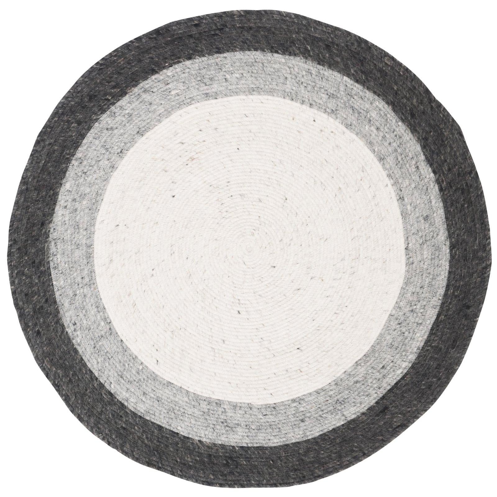 Grey and Ivory Braided Wool Oval Rug, 5' x 7'