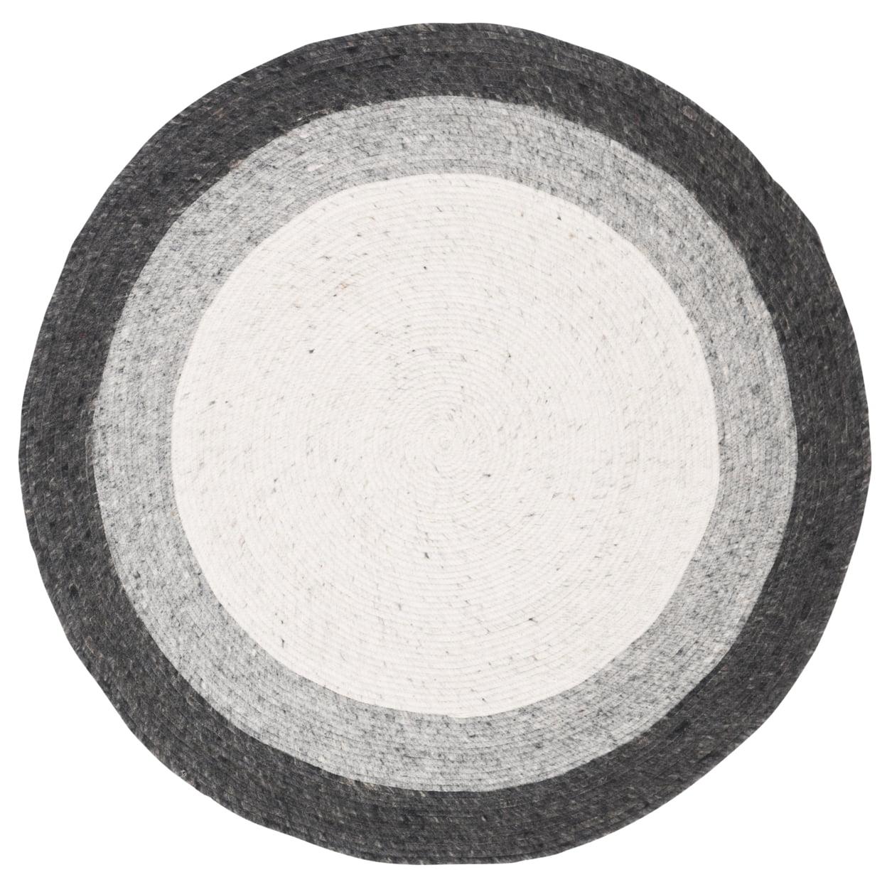 Grey and Ivory Braided Wool Oval Rug, 5' x 7'