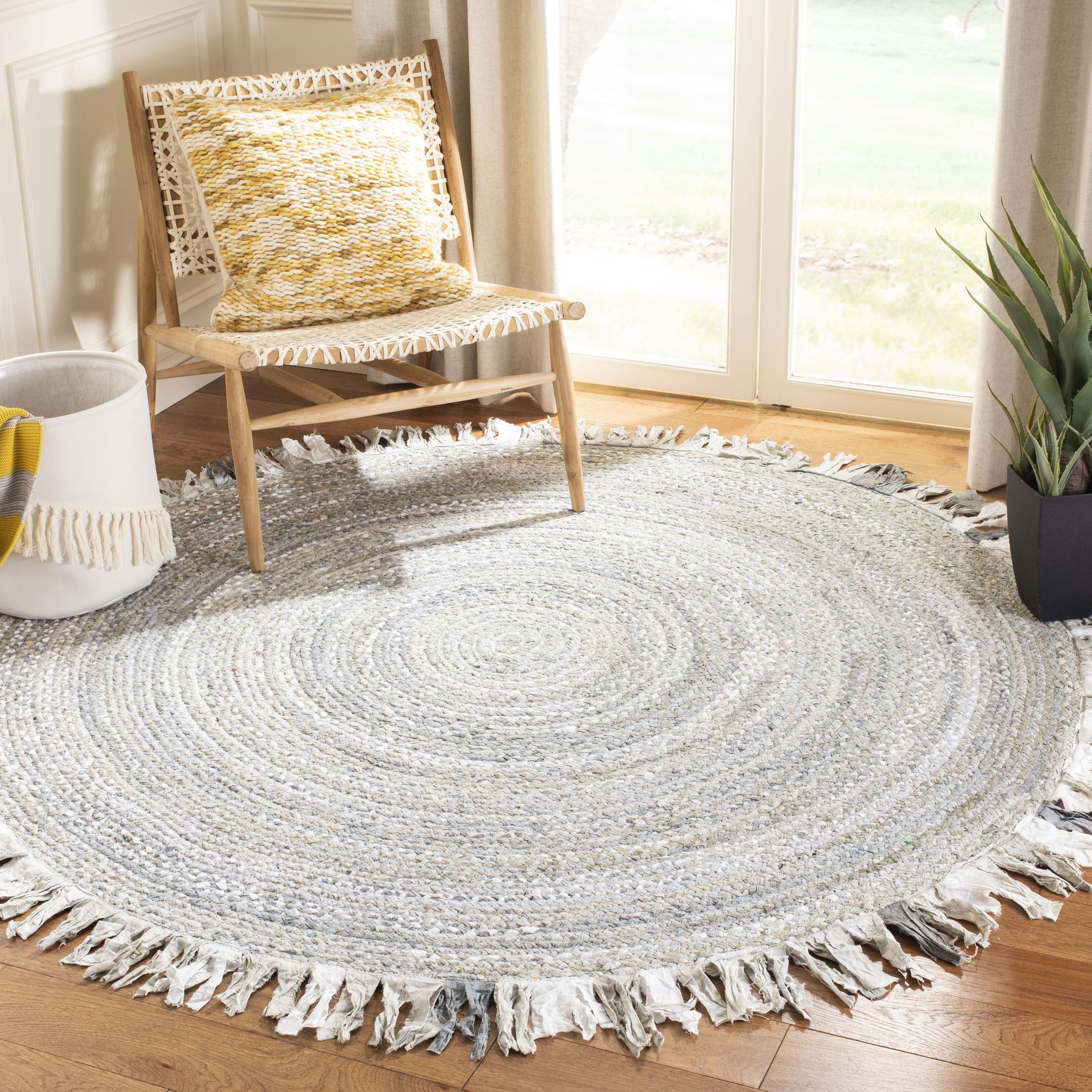 Handwoven Gray Cotton 4' Round Braided Reversible Rug