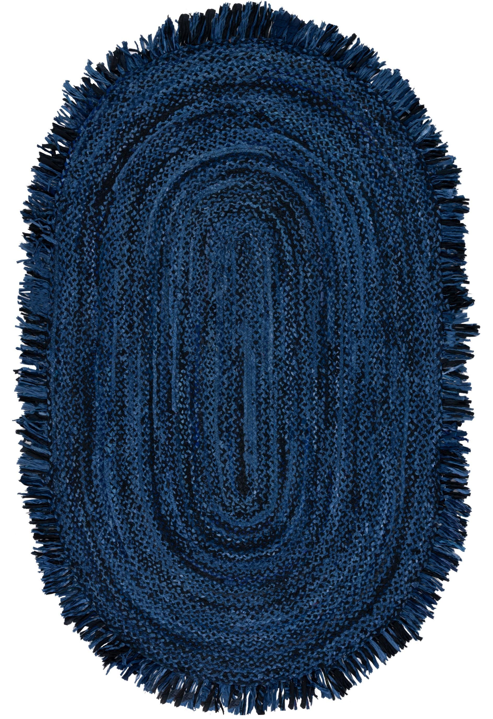 Braided BRD451 Hand Woven Area Rug - Navy/Black - 5'x8' Oval - Safavieh.